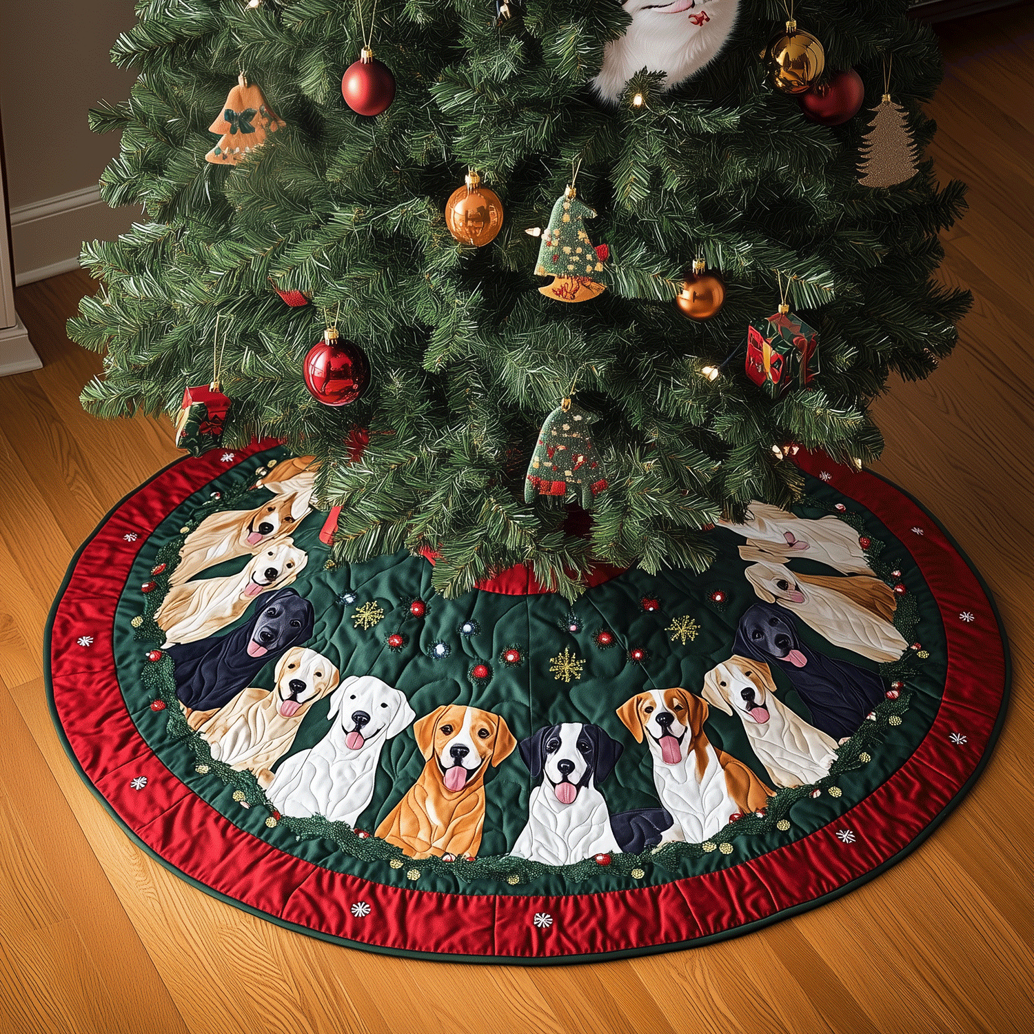 Festive Labrador Moments Quilted Christmas Tree Skirt NCU0TH2013