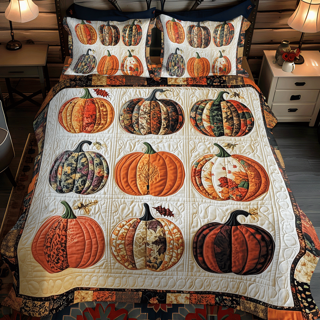 Festive Pumpkin 3-Piece Quilted Bedding Set NCU0TH1852