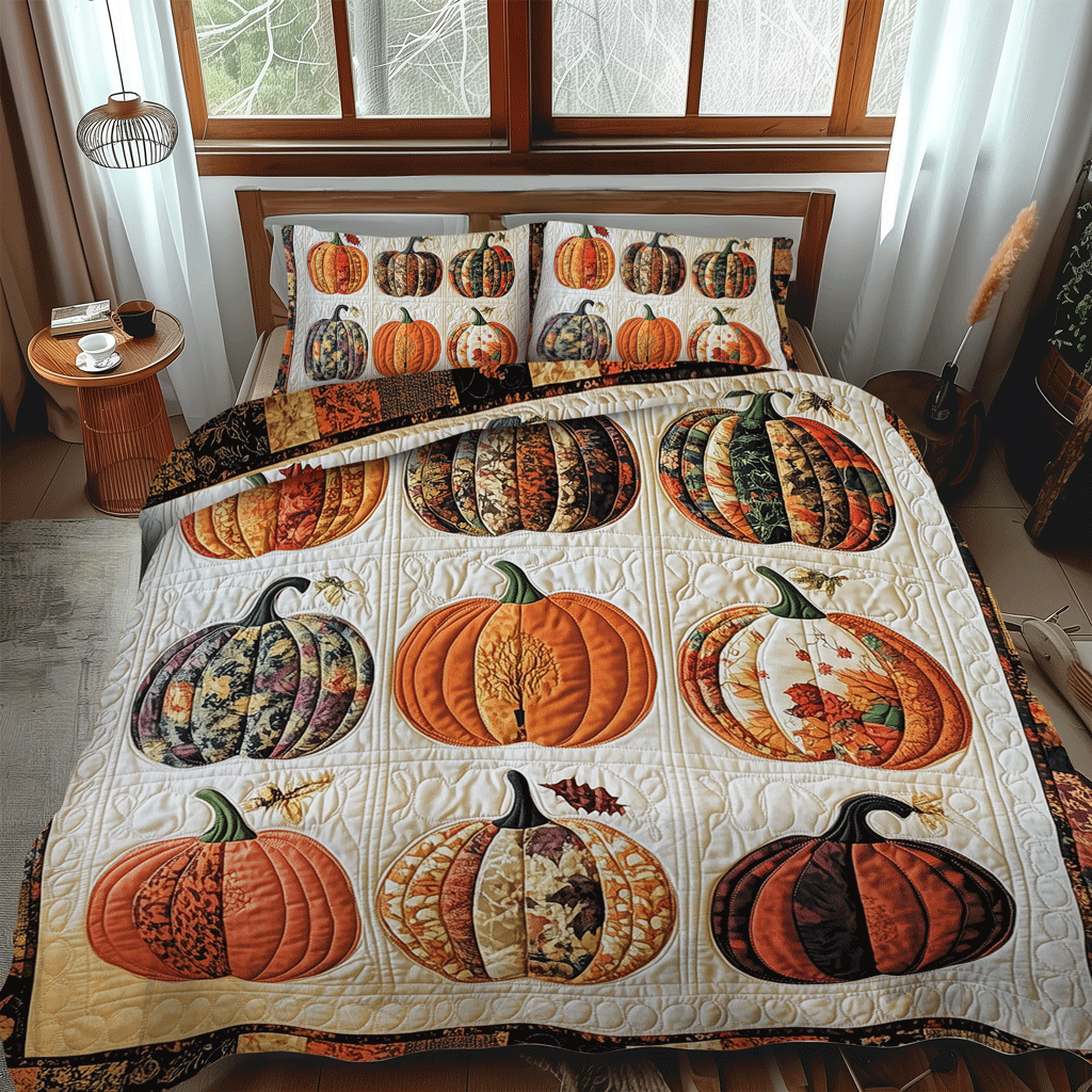 Festive Pumpkin 3-Piece Quilted Bedding Set NCU0TH1852