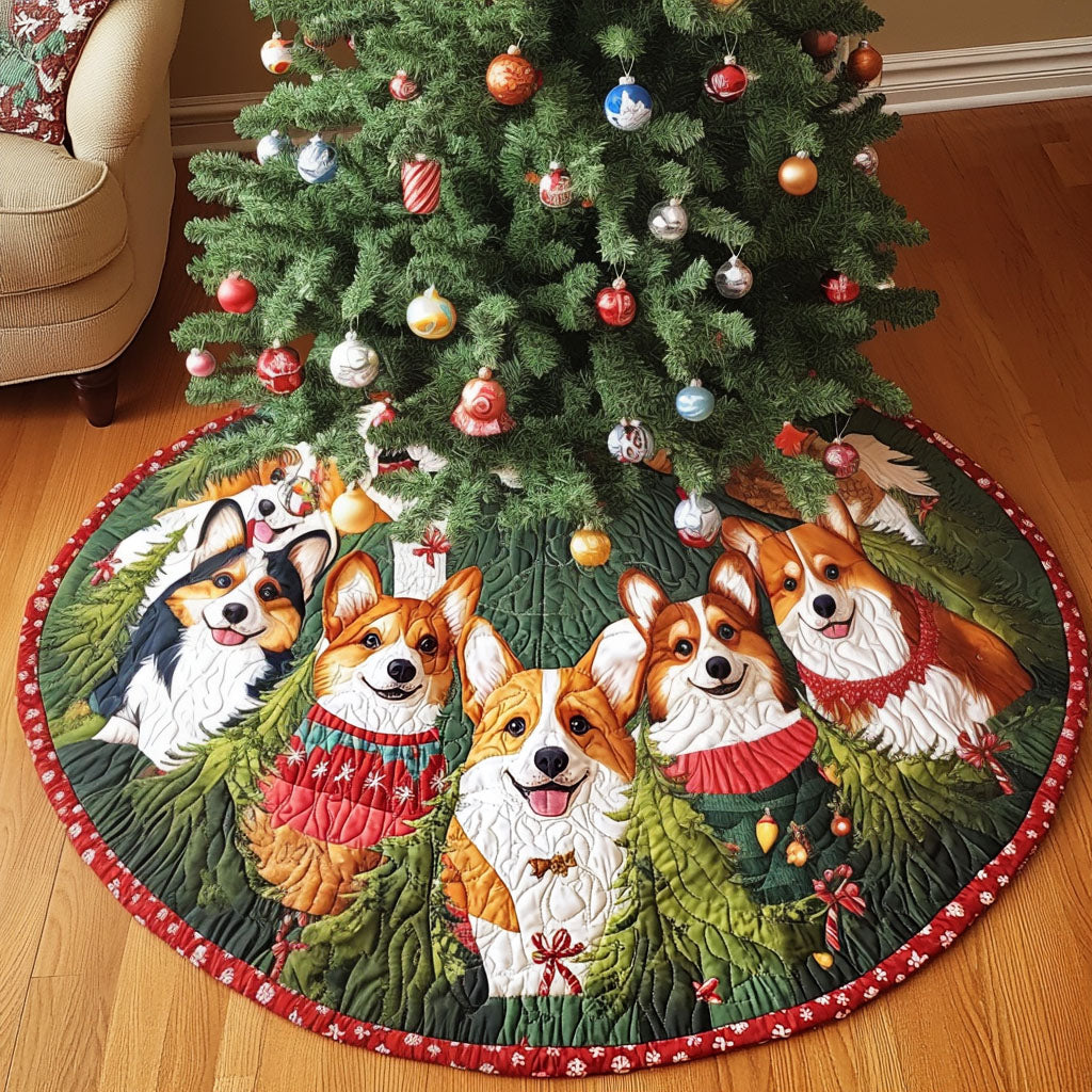 Festive Pup Cheer Quilted Christmas Tree Skirt NCU0PT1475