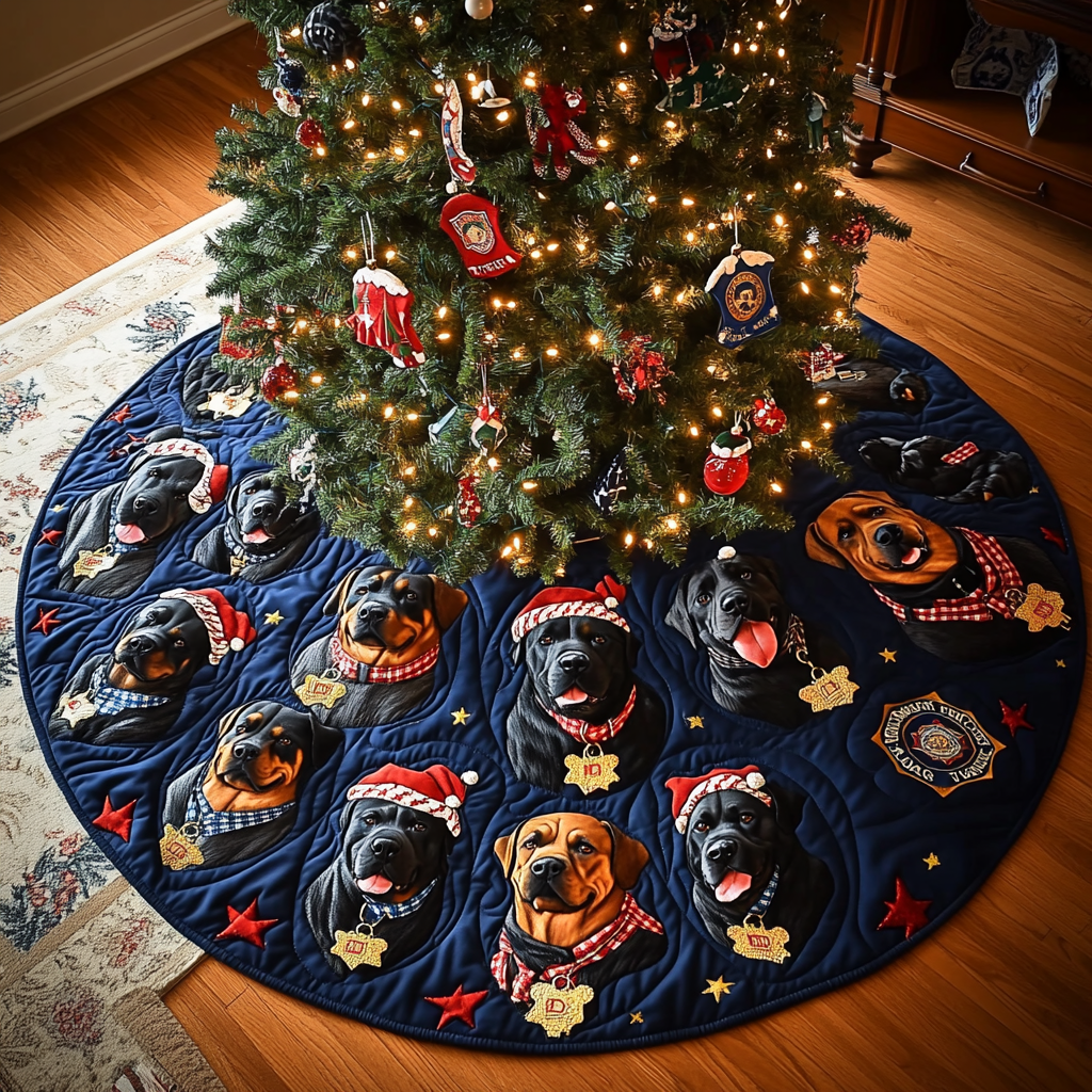 Festive Rottie Proud Christmas Quilted Tree Skirt NCU0DV1444