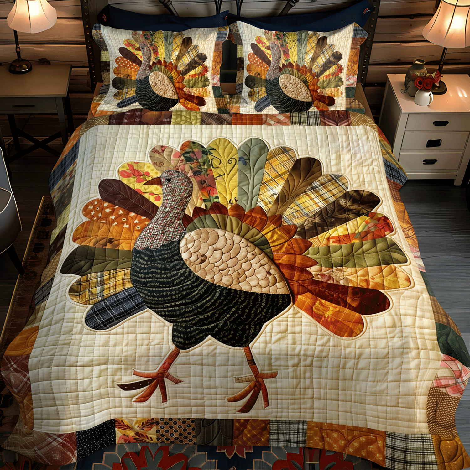 Festive Turkey 3-Piece Quilted Bedding Set NCU0TH1106