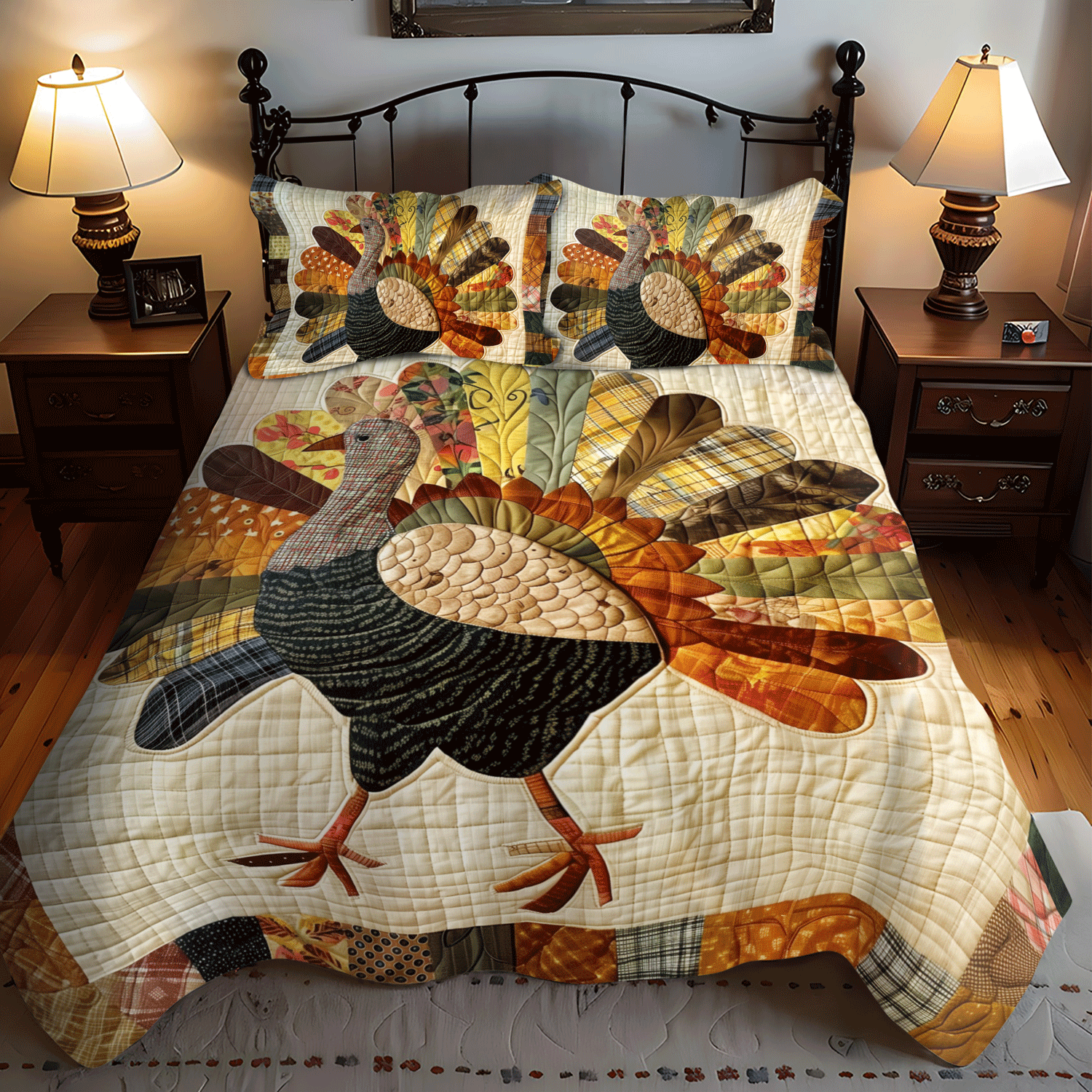 Festive Turkey 3-Piece Quilted Bedding Set NCU0TH1106