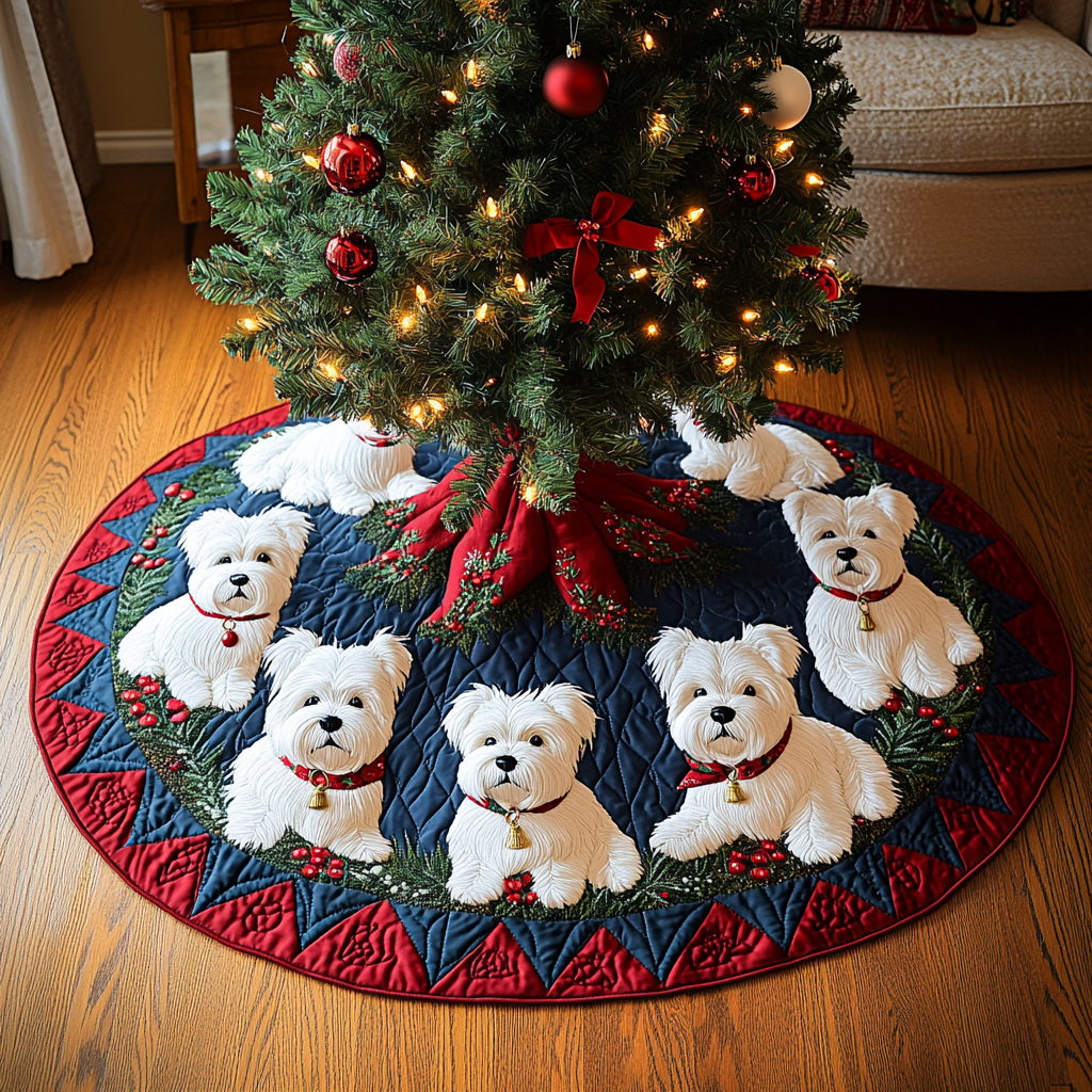 Festive Westie Spirit Christmas Quilted Tree Skirt NCU0DV1612