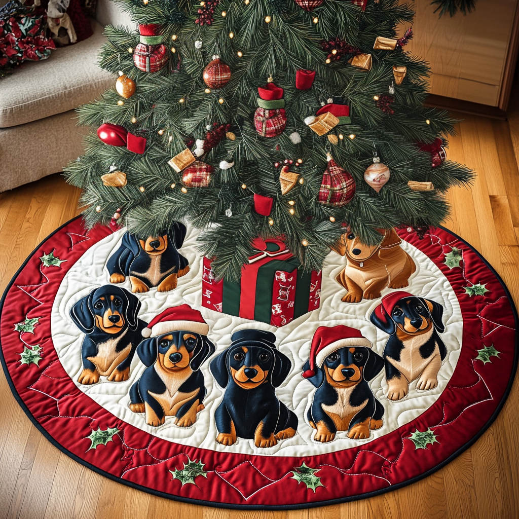 Festive Wiener Wonderland Chritstmas Quilted Tree Skirt NCU0DV1326