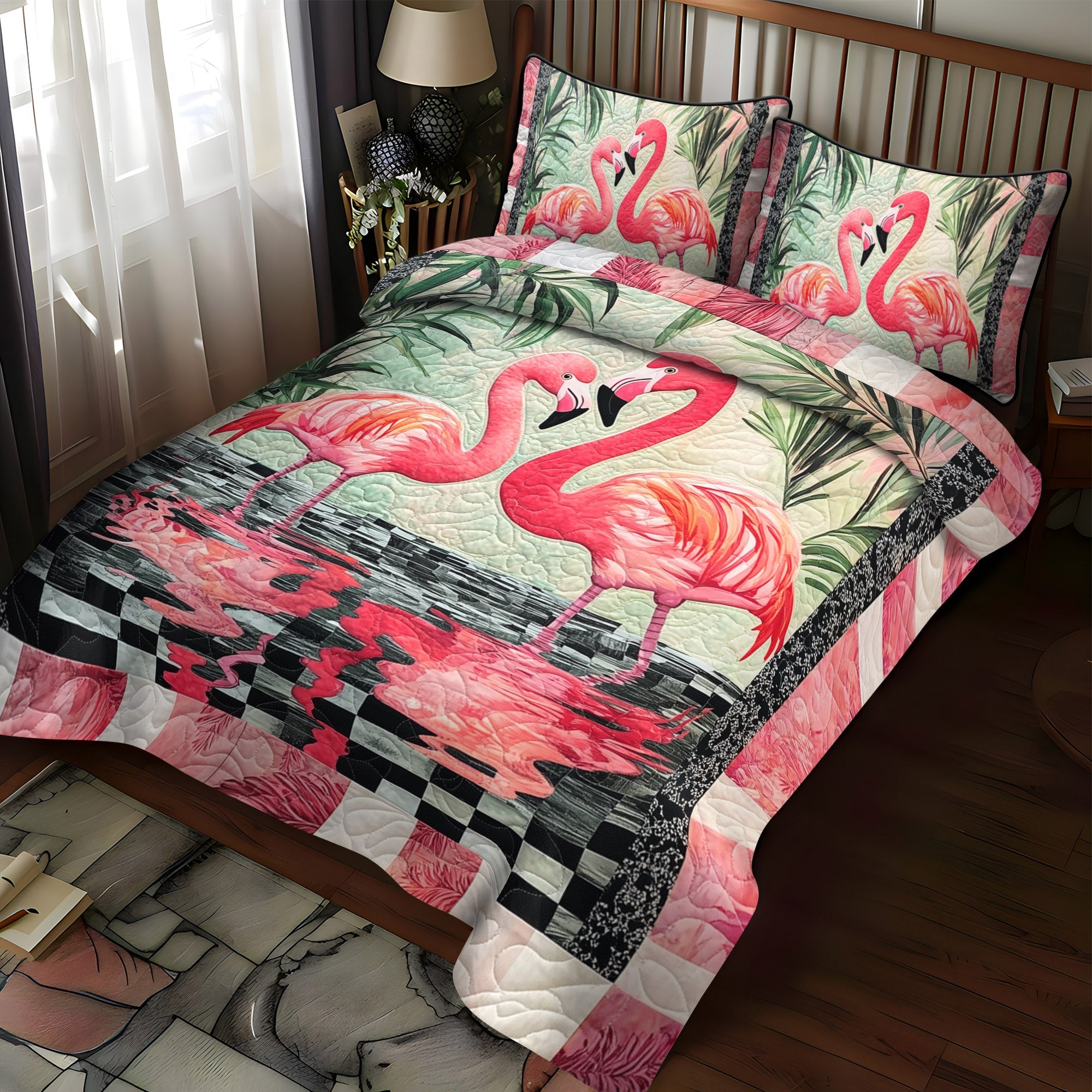 Flamingo Bliss 3-Piece Quilted Bedding Set NCU0TL876