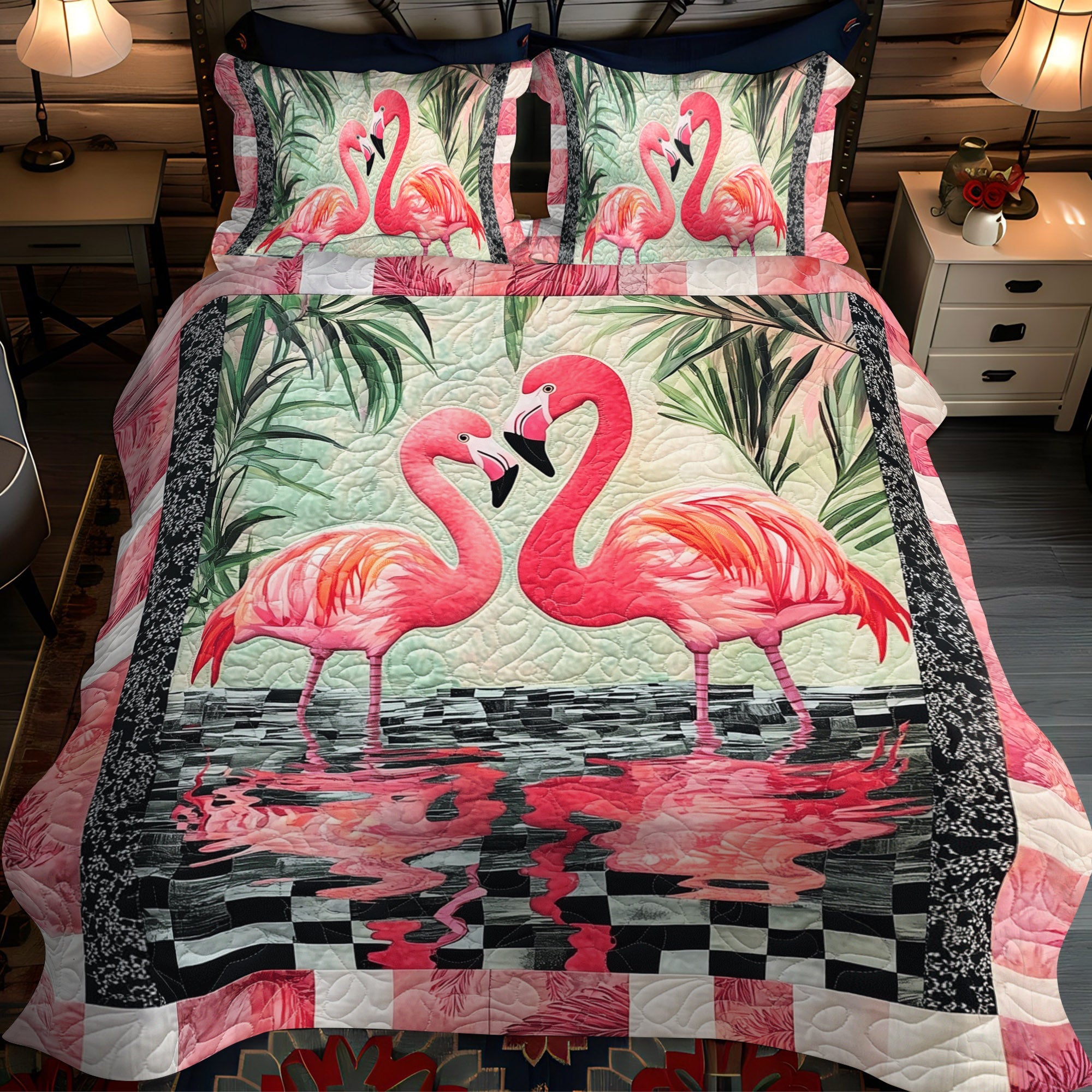 Flamingo Bliss 3-Piece Quilted Bedding Set NCU0TL876