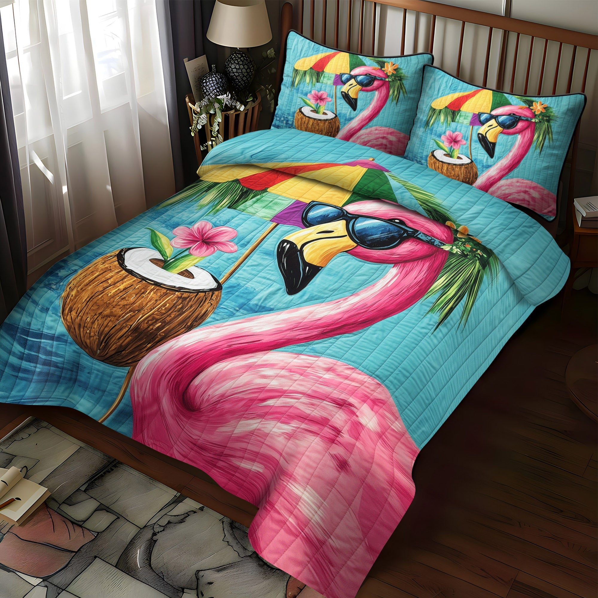 Flamingo Bliss 3-Piece Quilted Bedding Set NCU0TL892