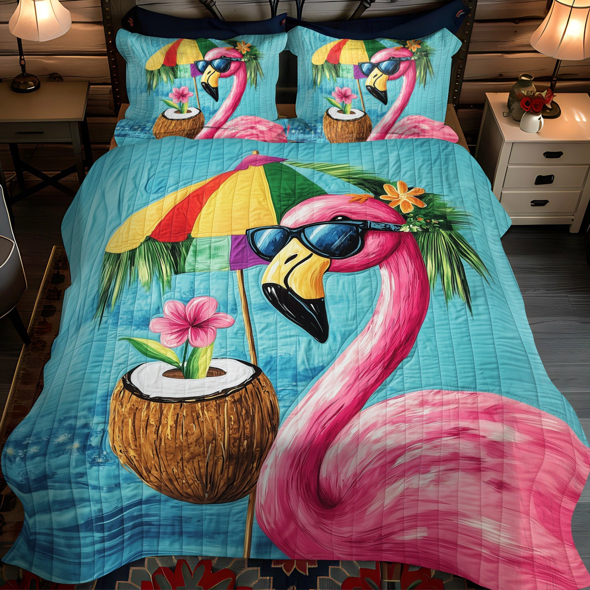 Flamingo Bliss 3-Piece Quilted Bedding Set NCU0TL892