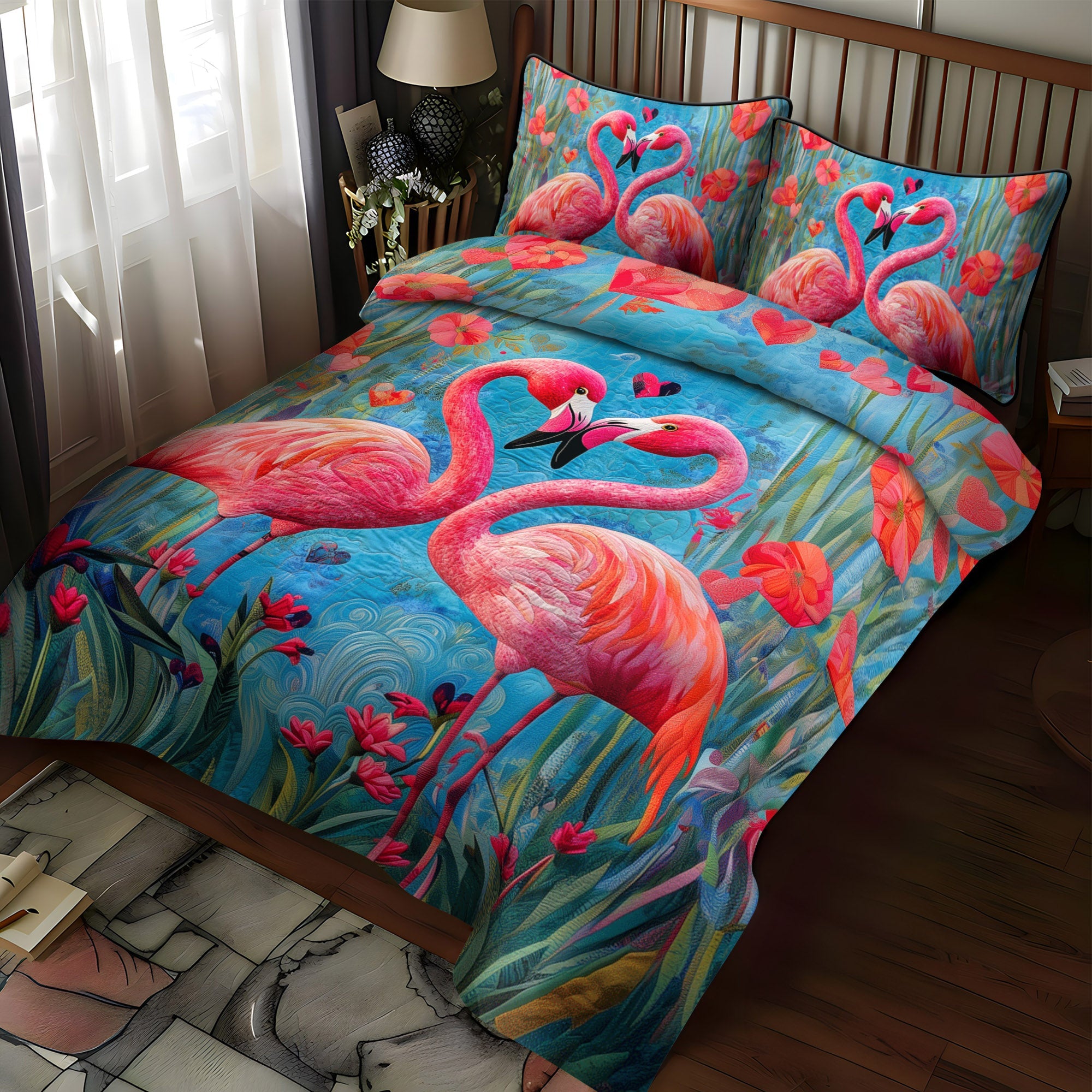 Flamingo Charm 3-Piece Quilted Bedding Set NCU0TL885