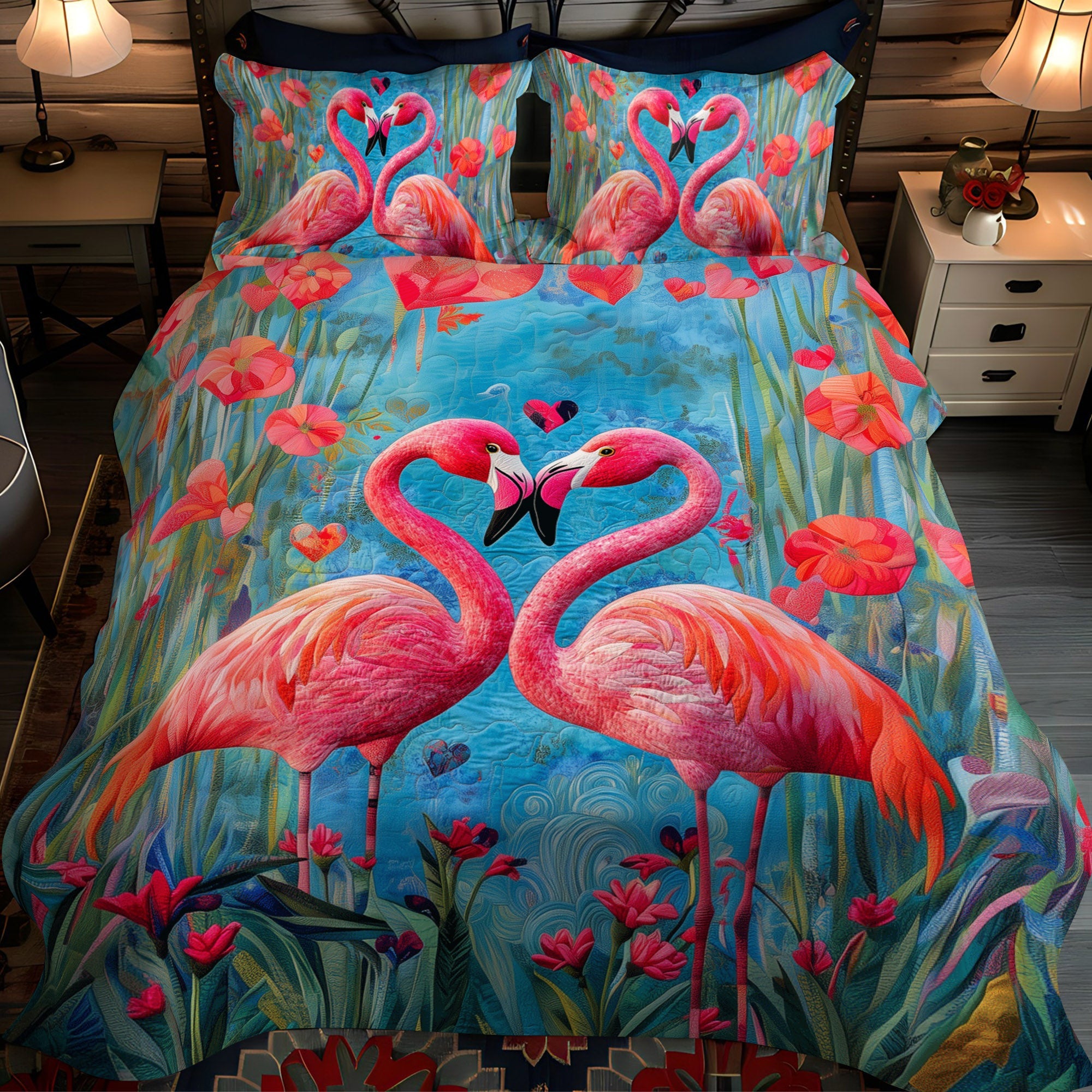 Flamingo Charm 3-Piece Quilted Bedding Set NCU0TL885