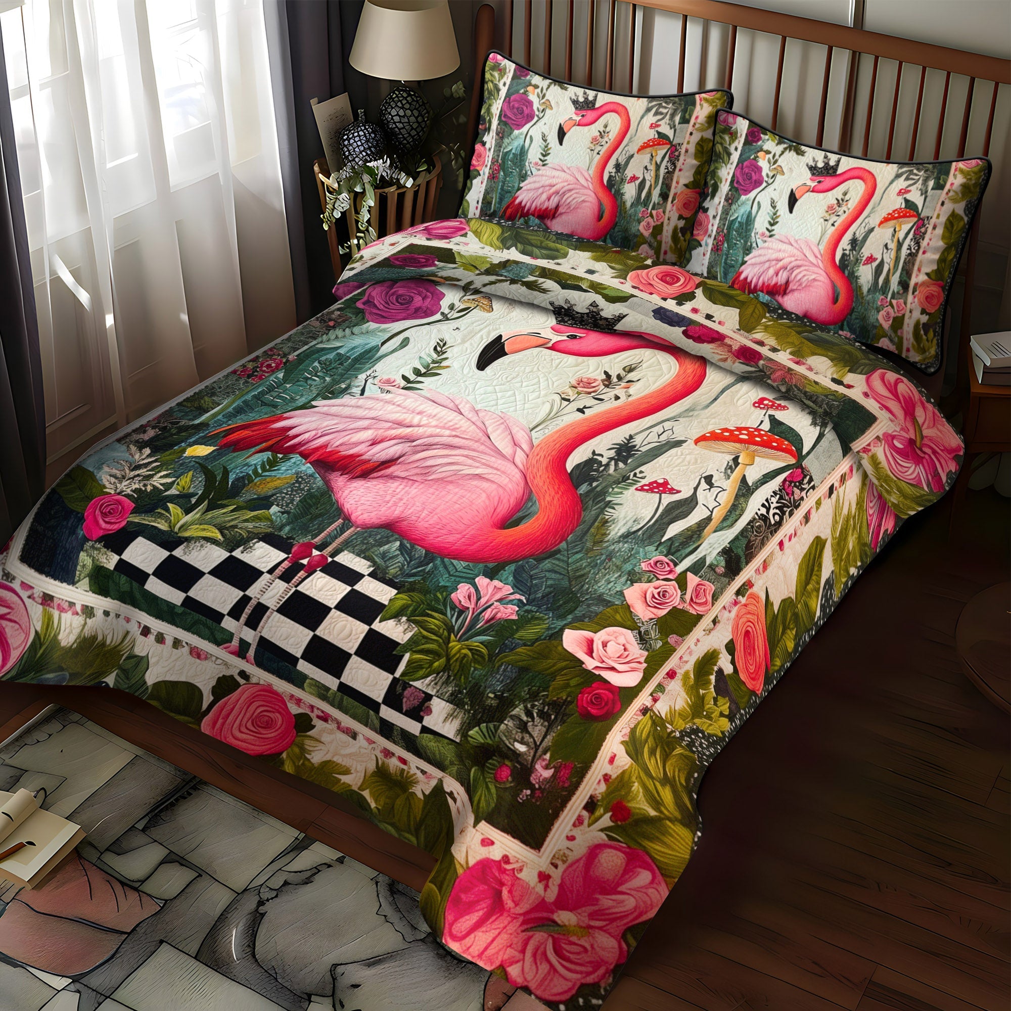 Flamingo Chic 3-Piece Quilted Bedding Set NCU0TL898