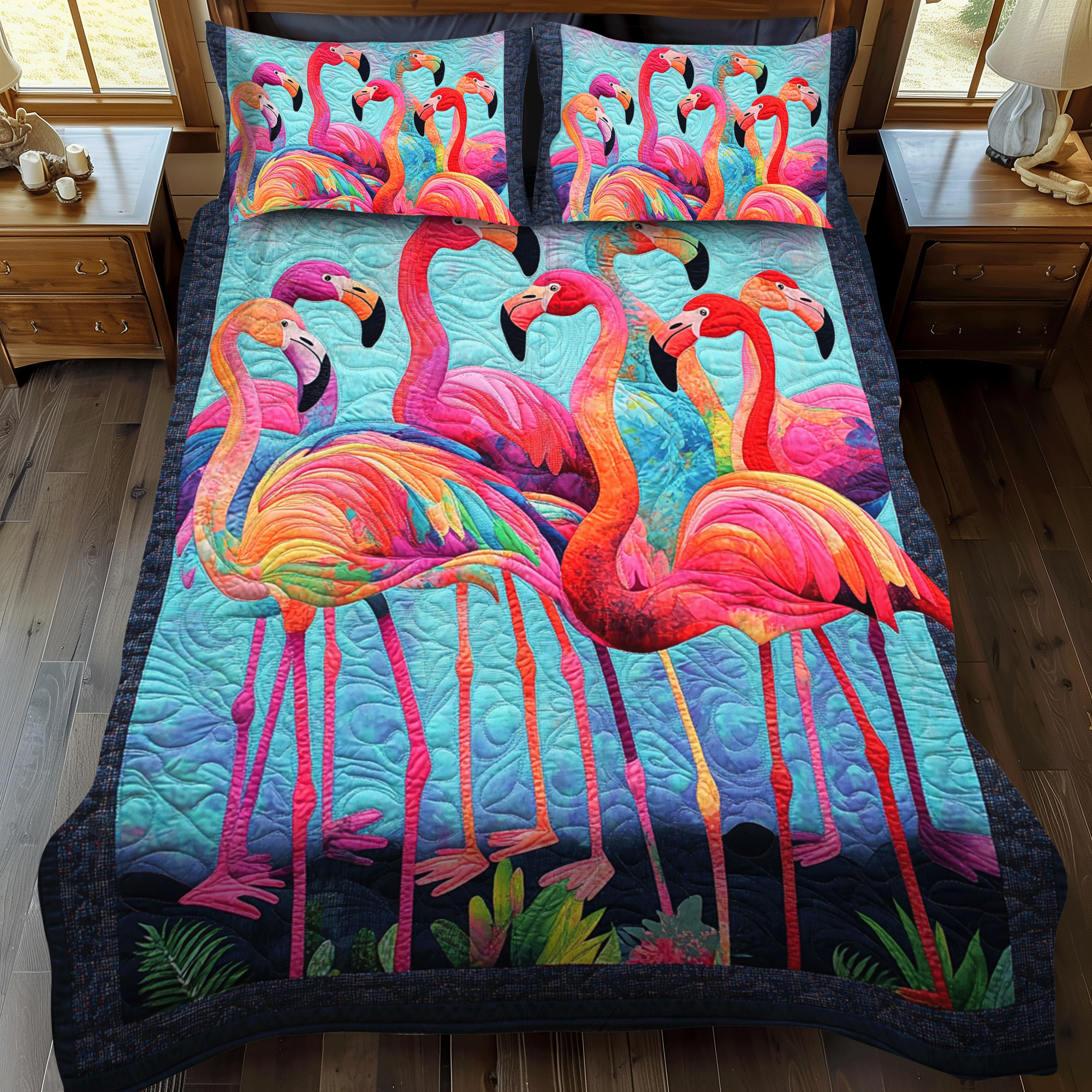 Flamingo Dreams 3-Piece Quilted Bedding Set NCU0PD503