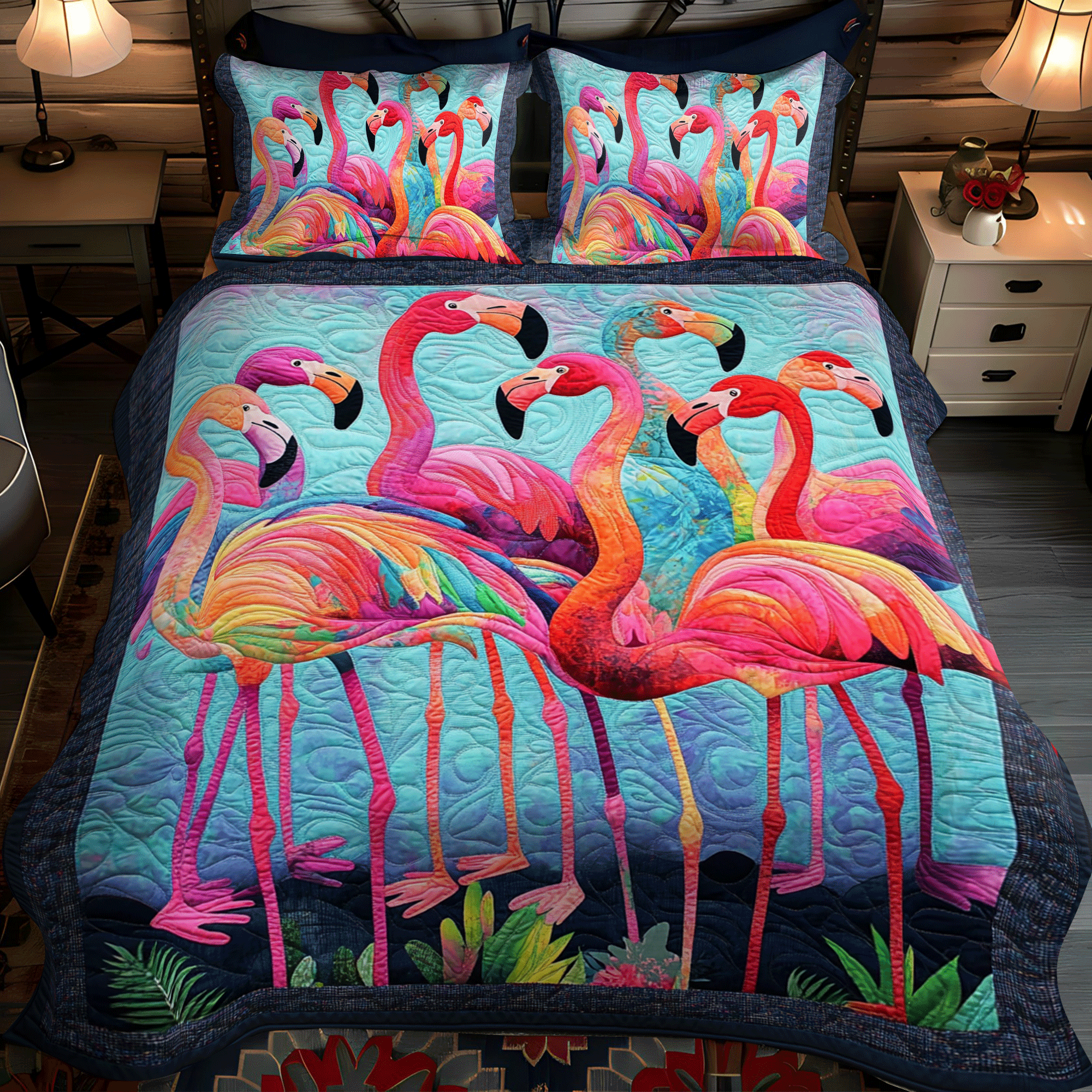 Flamingo Dreams 3-Piece Quilted Bedding Set NCU0PD503