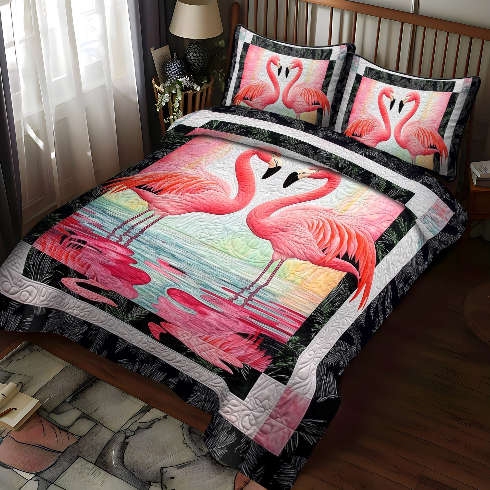 Flamingo Dreams 3-Piece Quilted Bedding Set NCU0TL883