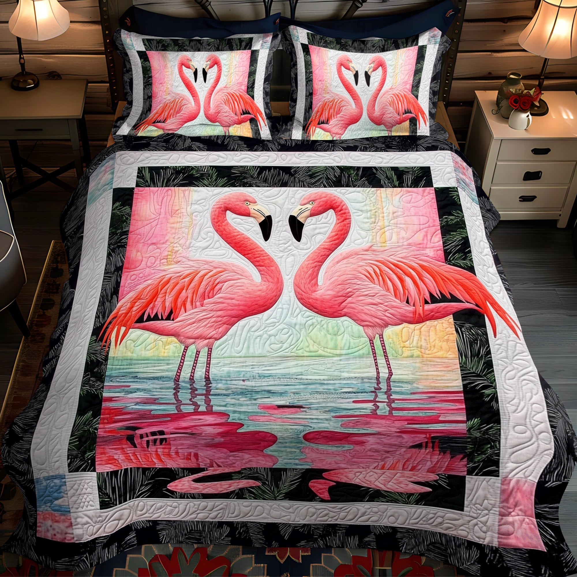 Flamingo Dreams 3-Piece Quilted Bedding Set NCU0TL883