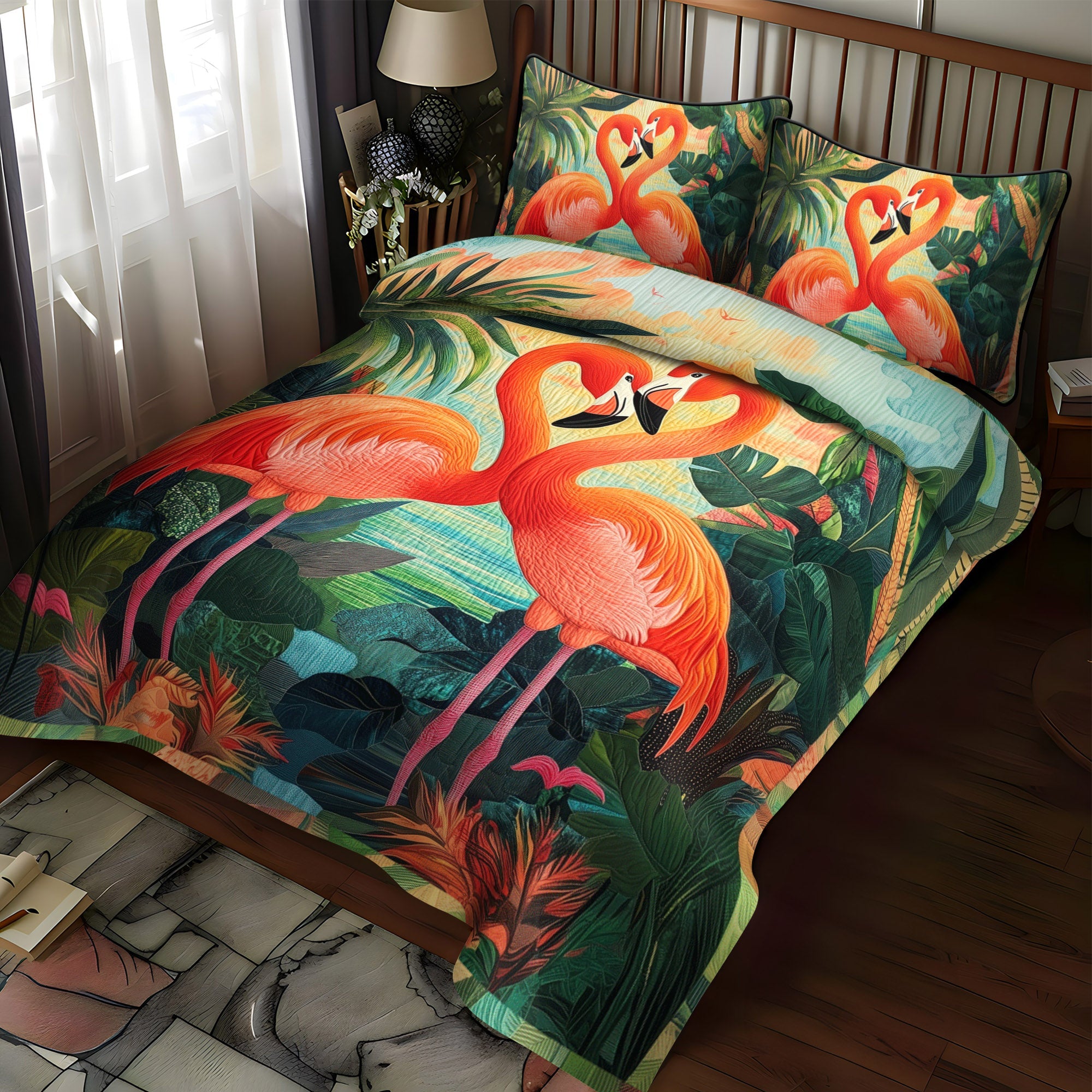 Flamingo Fancy 3-Piece Quilted Bedding Set NCU0TL889