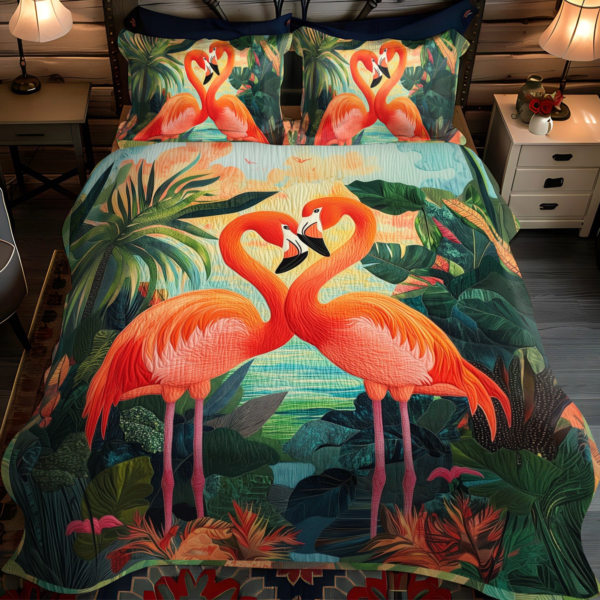 Flamingo Fancy 3-Piece Quilted Bedding Set NCU0TL889