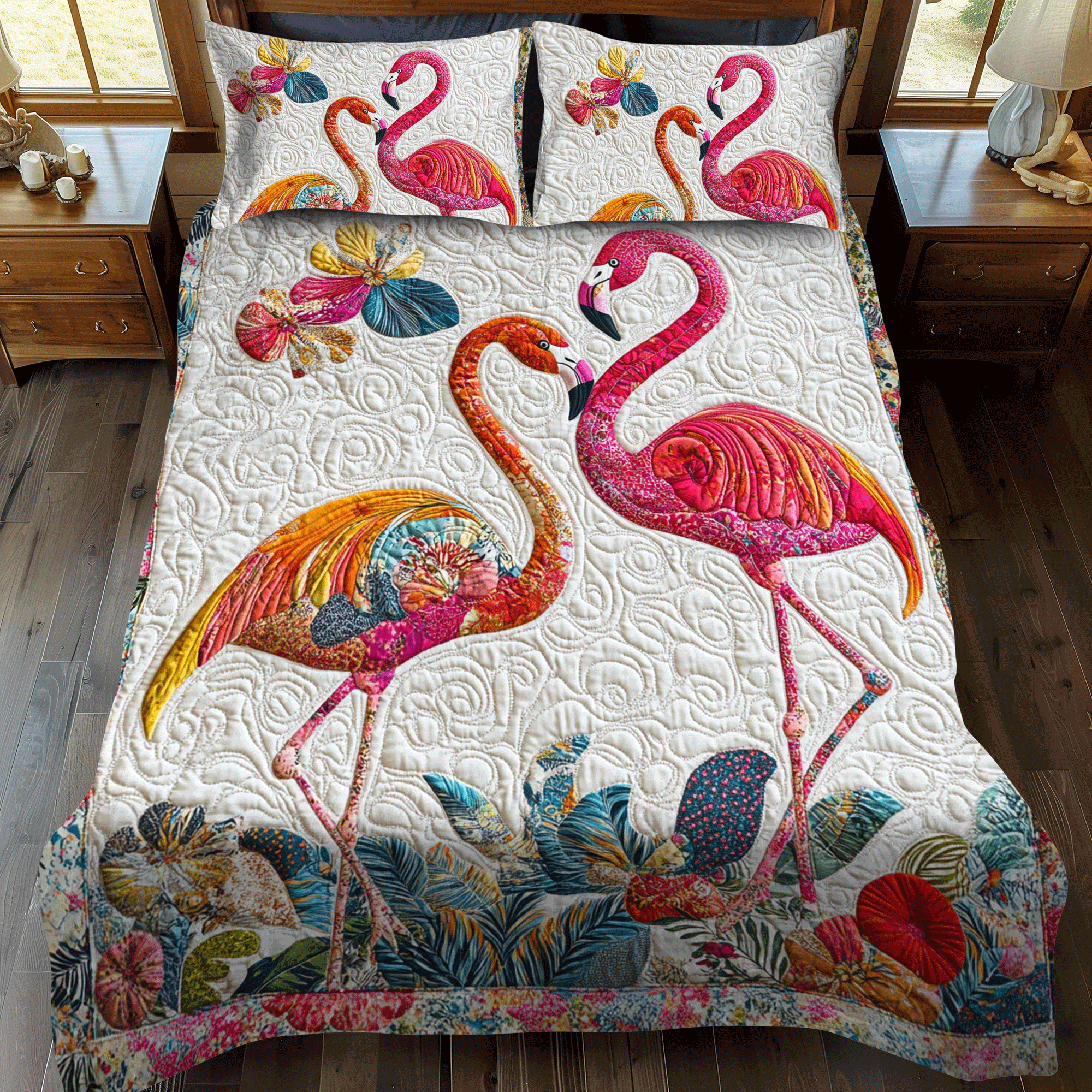 Flamingo Fantasy 3-Piece Quilted Bedding Set NCU0PD505