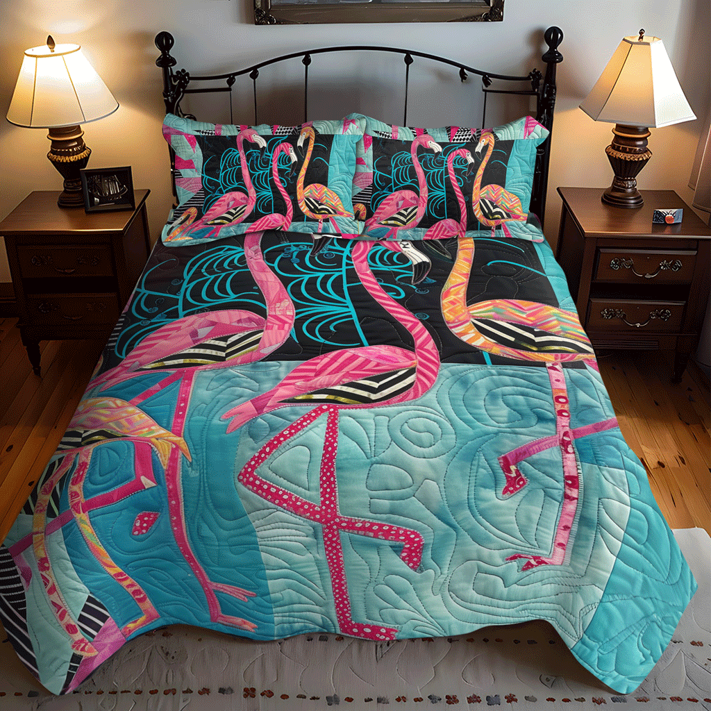 Flamingo Fantasy 3-Piece Quilted Bedding Set NCU0TL776