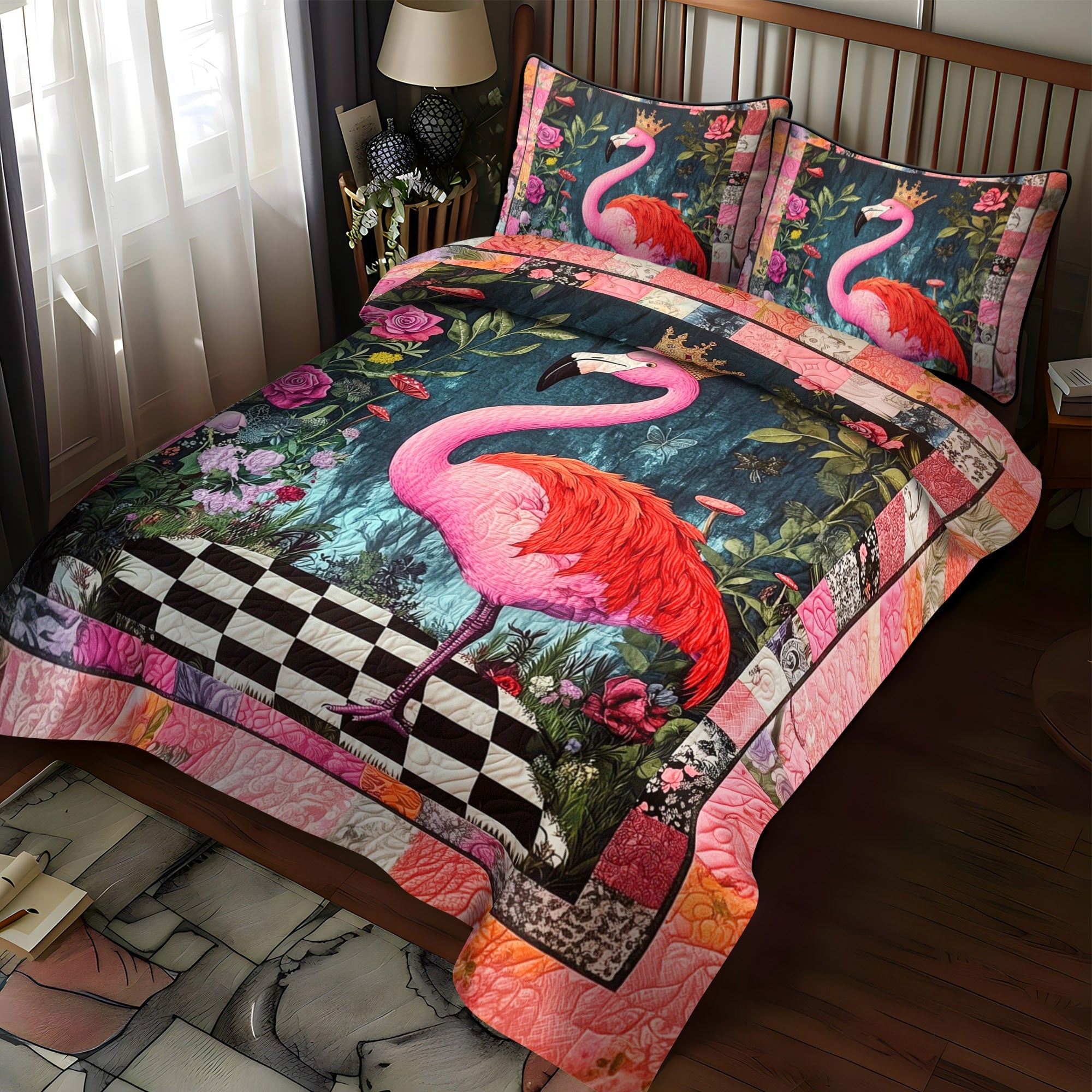 Flamingo Fest 3-Piece Quilted Bedding Set NCU0TL894