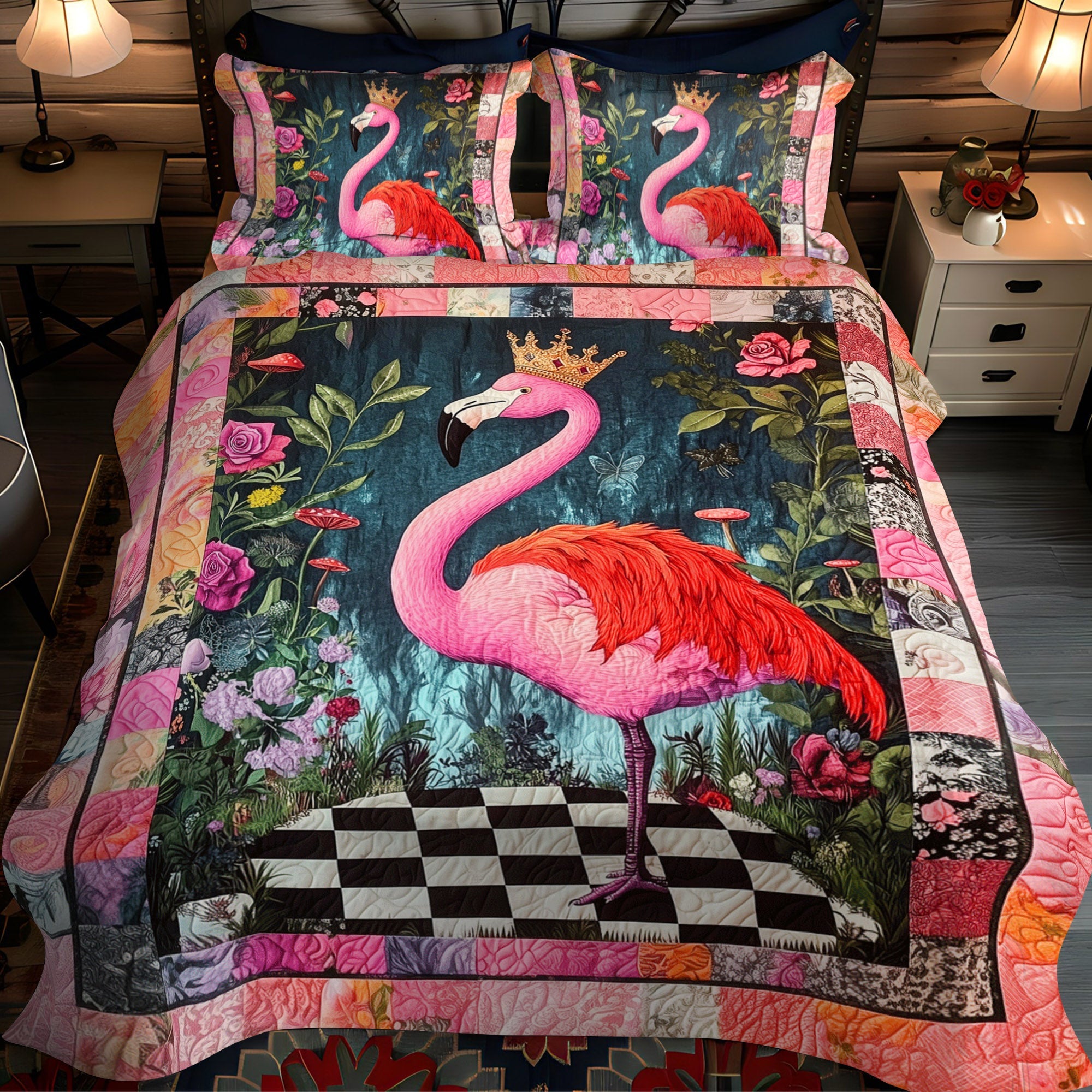 Flamingo Fest 3-Piece Quilted Bedding Set NCU0TL894