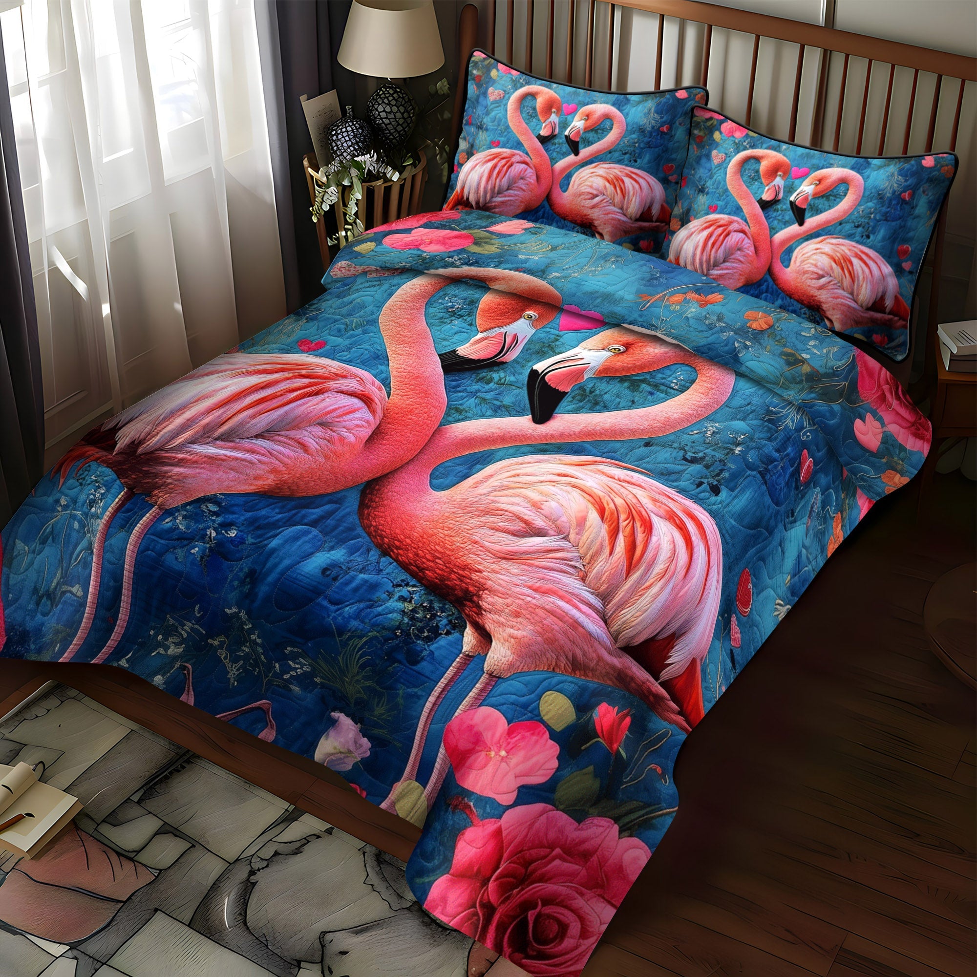 Flamingo Fiesta 3-Piece Quilted Bedding Set NCU0TL874