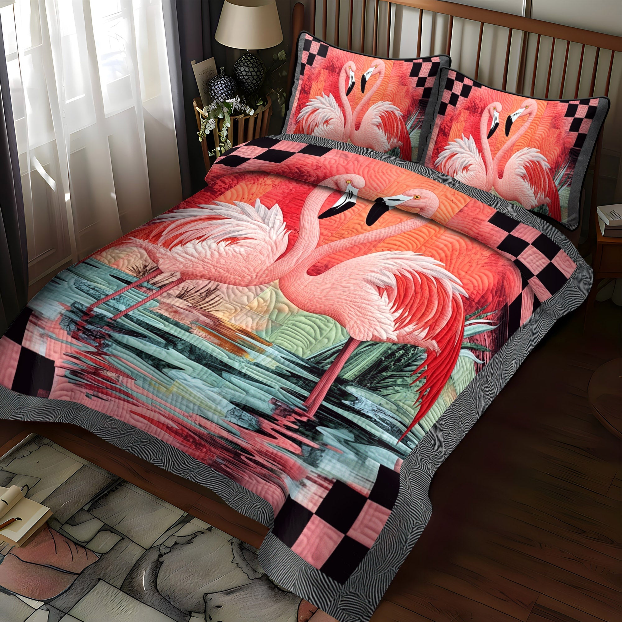 Flamingo Glam 3-Piece Quilted Bedding Set NCU0TL881