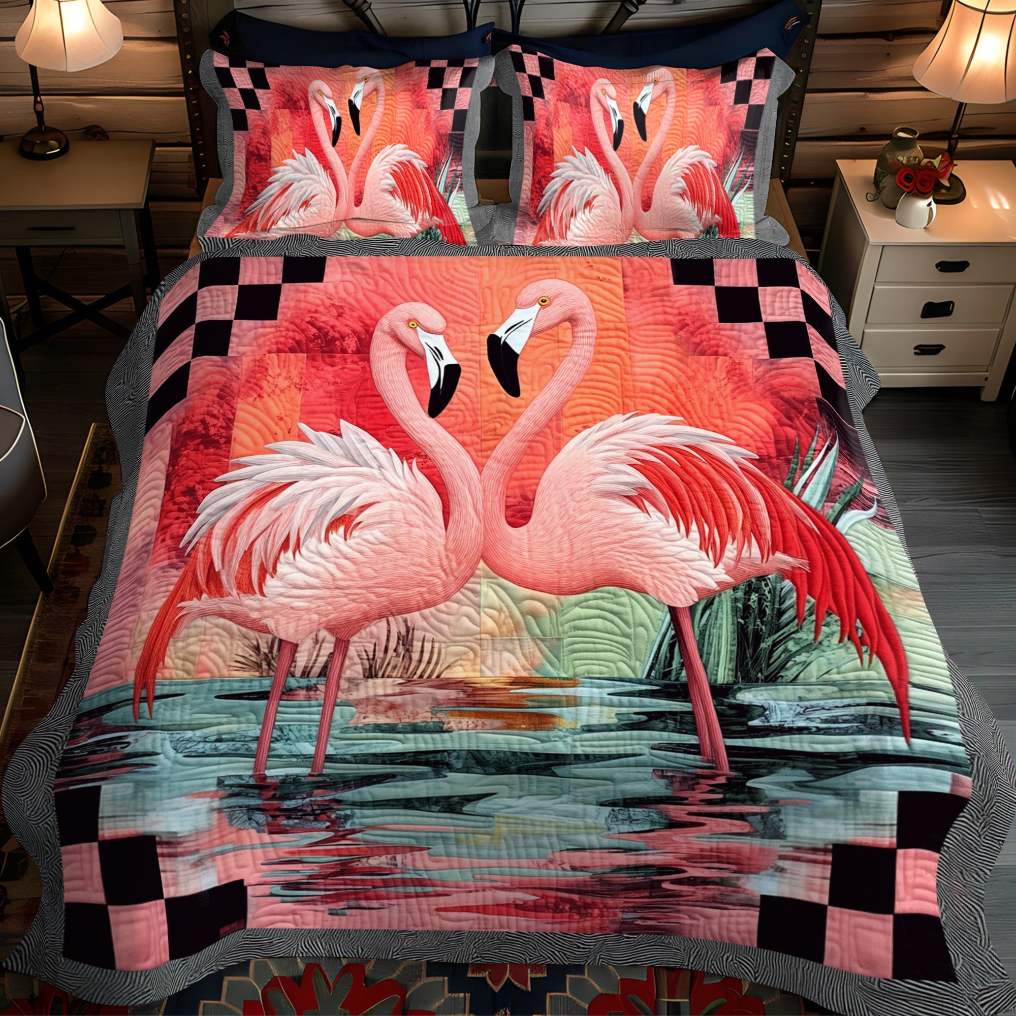 Flamingo Glam 3-Piece Quilted Bedding Set NCU0TL881