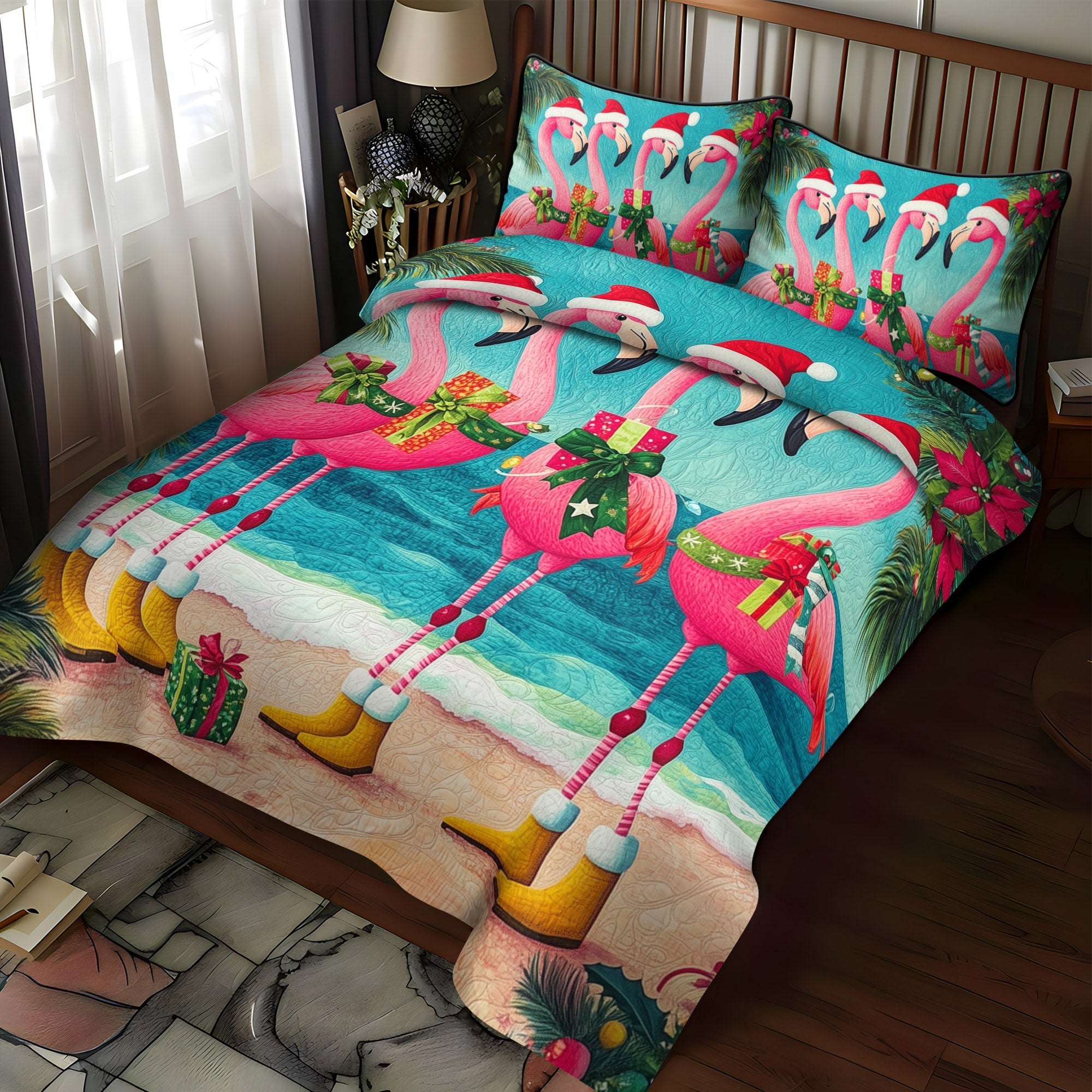 Flamingo Gleam 3-Piece Quilted Bedding Set NCU0TL901