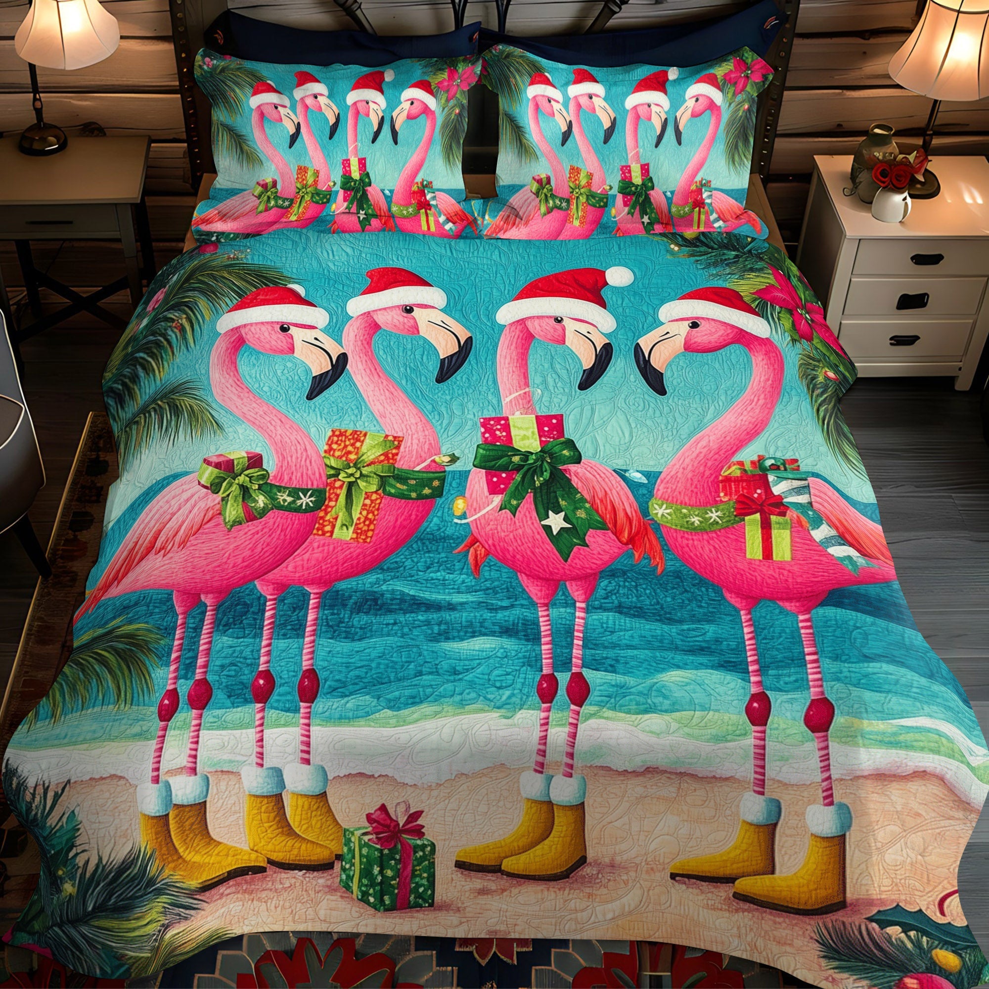 Flamingo Gleam 3-Piece Quilted Bedding Set NCU0TL901