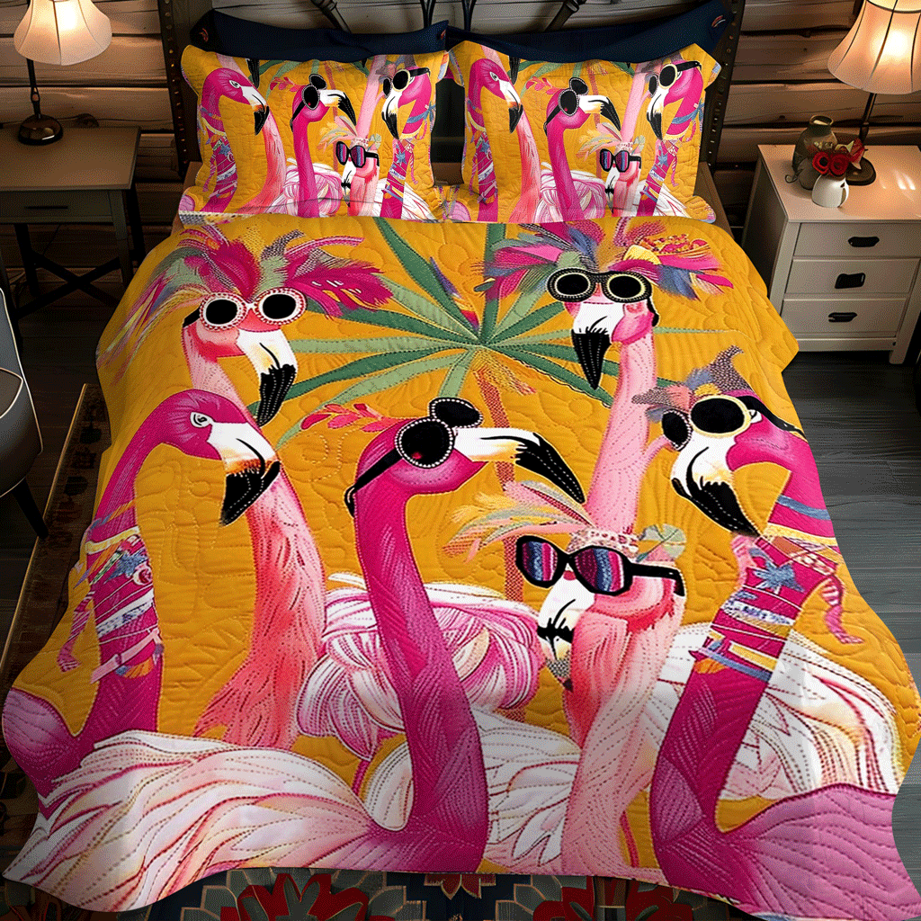 Flamingo Glow 3-Piece Quilted Bedding Set NCU0TL786