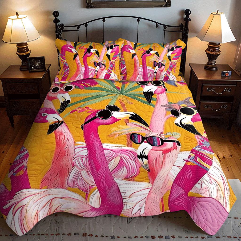 Flamingo Glow 3-Piece Quilted Bedding Set NCU0TL786