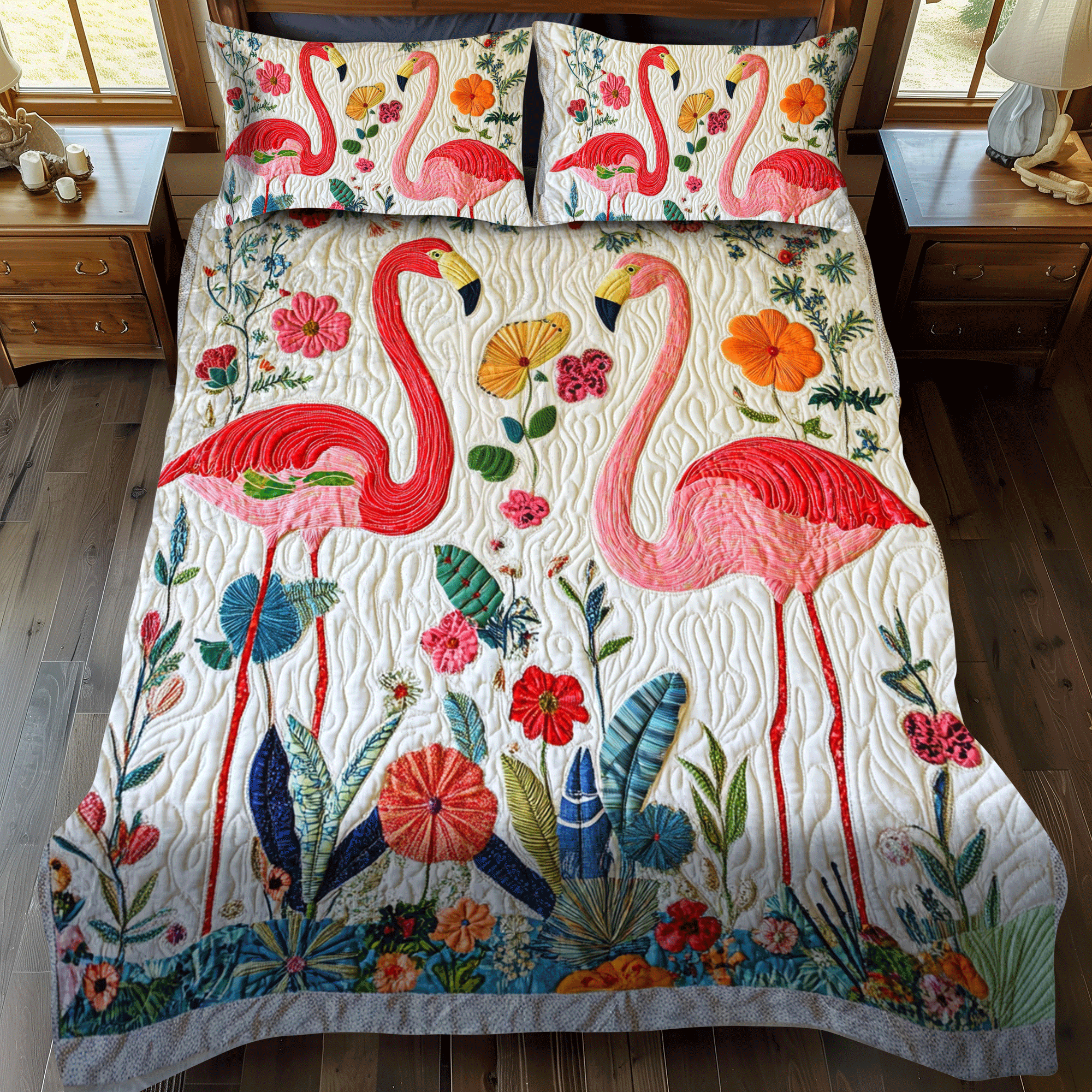 Flamingo Haven 3-Piece Quilted Bedding Set NCU0PD507