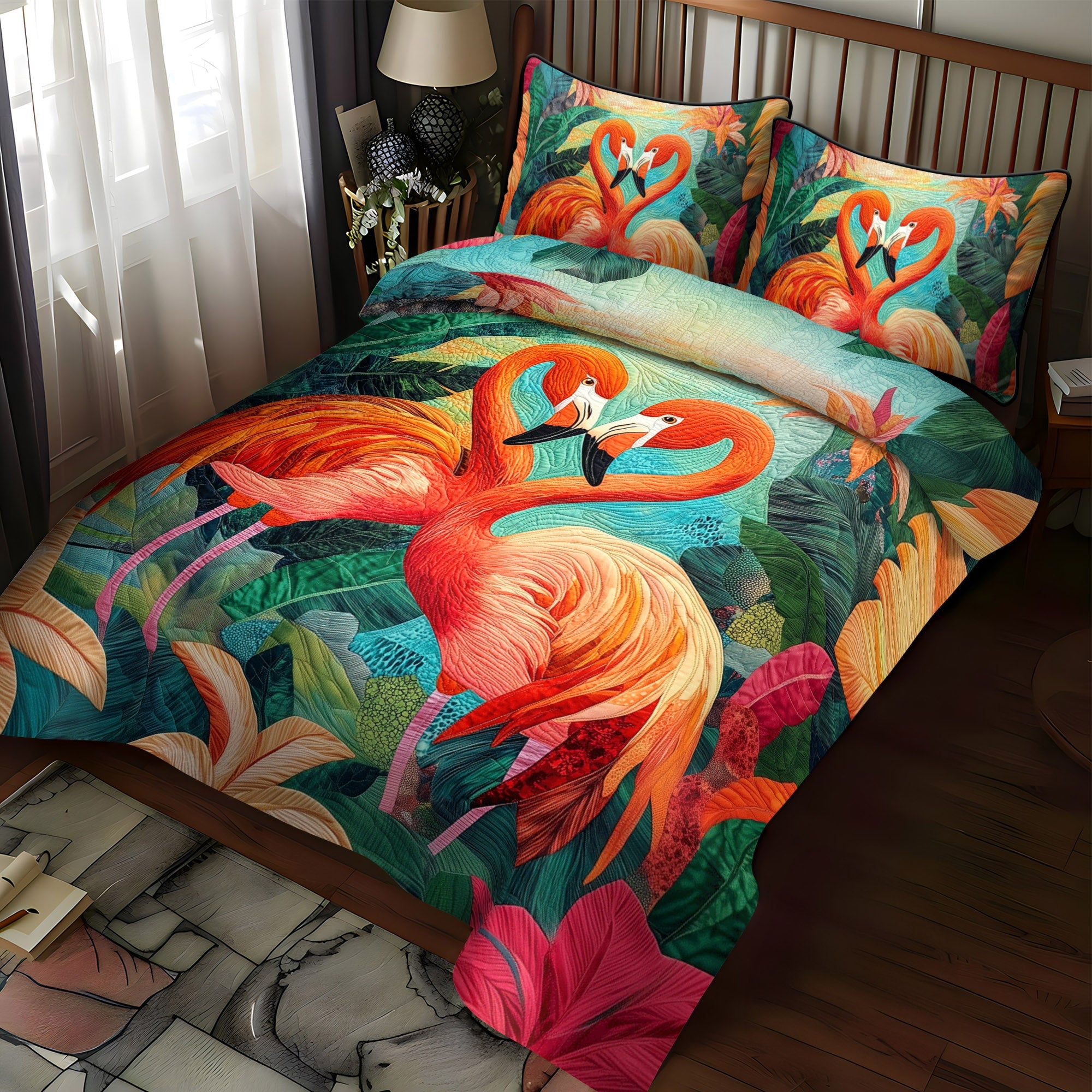 Flamingo Joy 3-Piece Quilted Bedding Set NCU0TL884