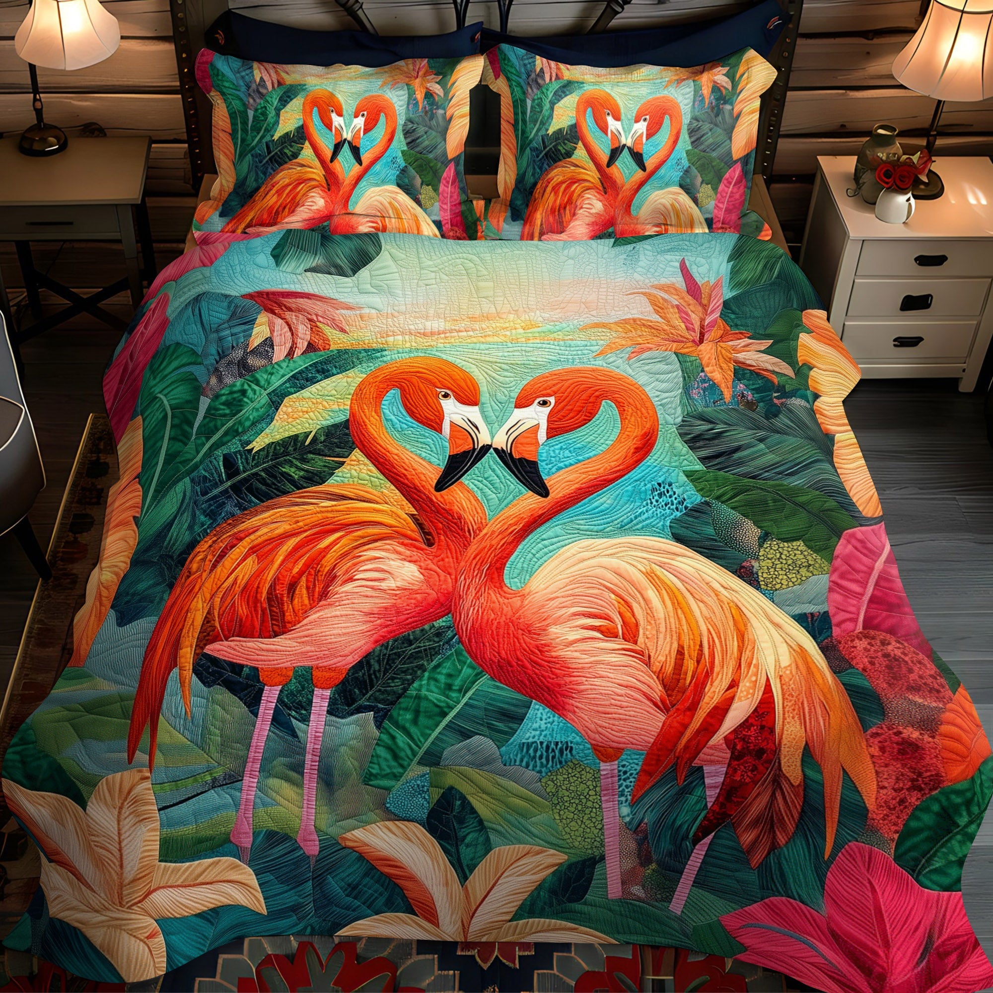 Flamingo Joy 3-Piece Quilted Bedding Set NCU0TL884