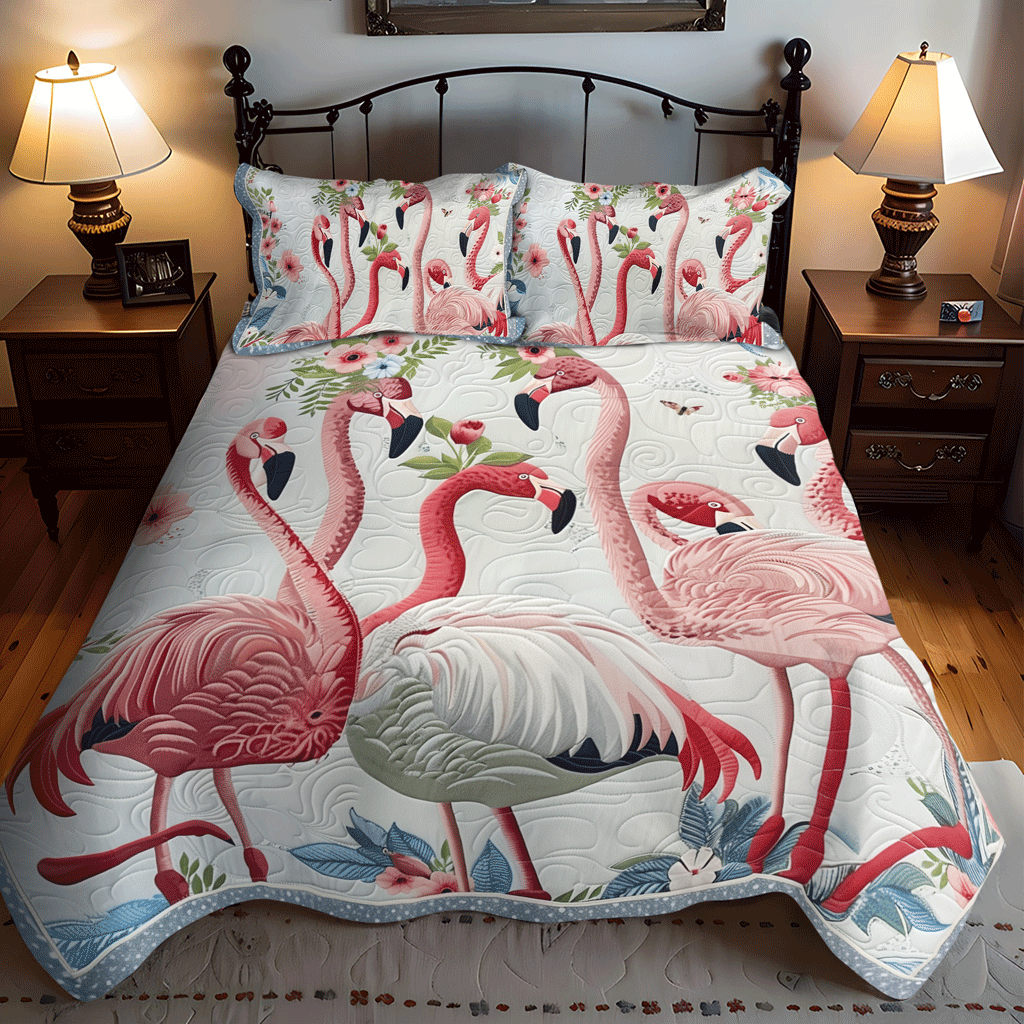 Flamingo Lagoon 3-Piece Quilted Bedding Set NCU0TL774