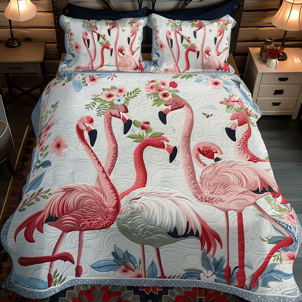 Flamingo Lagoon 3-Piece Quilted Bedding Set NCU0TL774