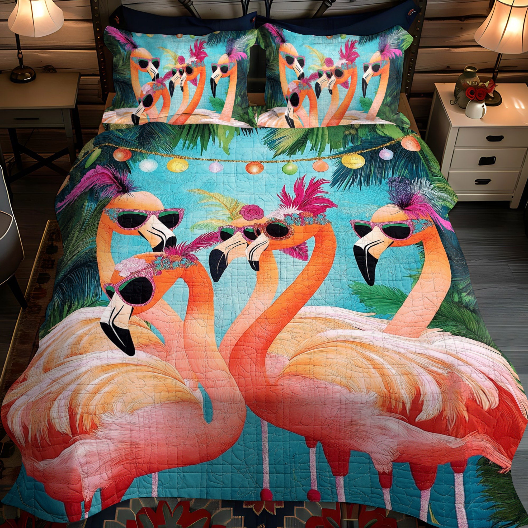 Flamingo Magic 3-Piece Quilted Bedding Set NCU0TL879