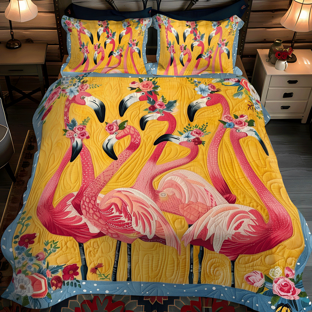 Flamingo Oasis 3-Piece Quilted Bedding Set NCU0TL778