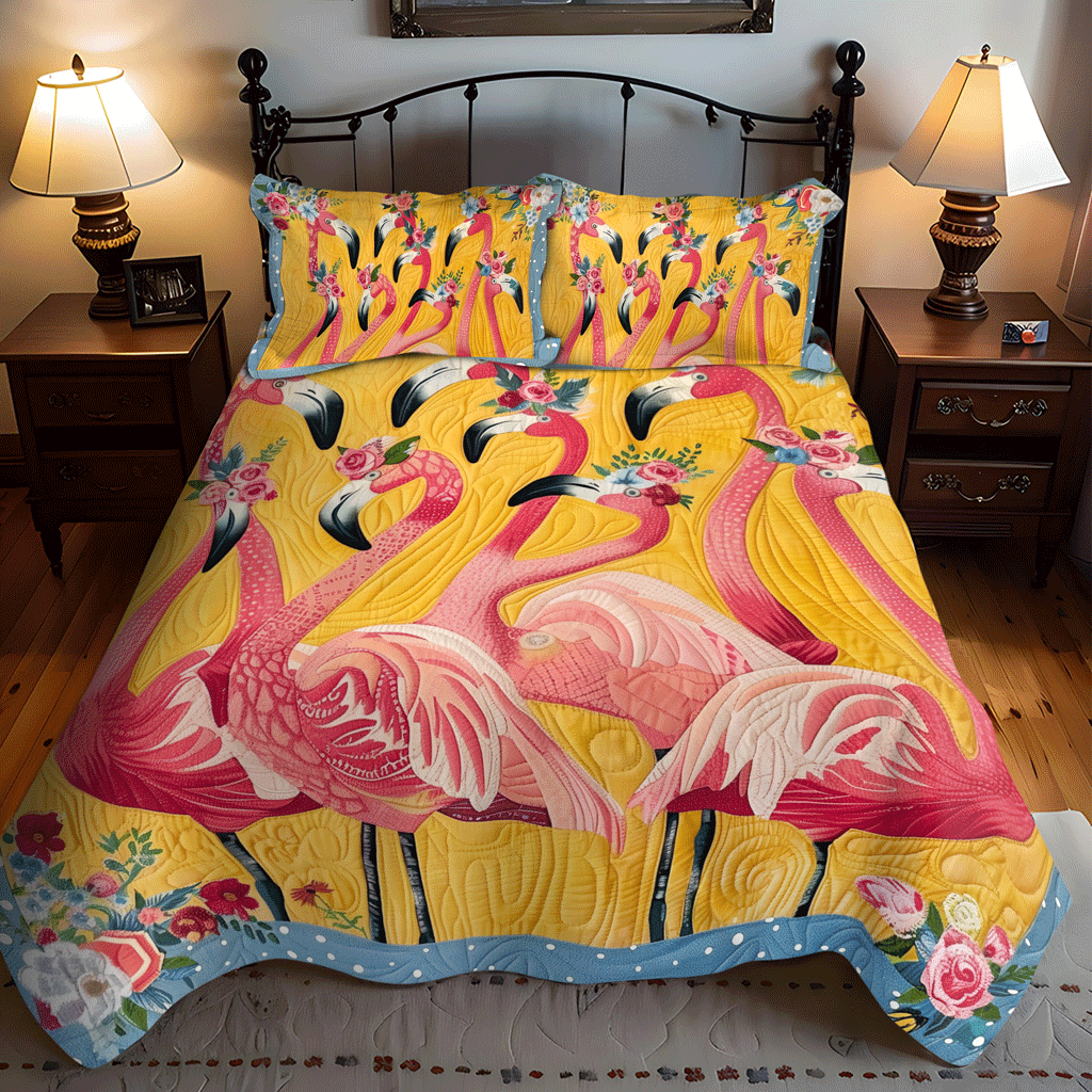 Flamingo Oasis 3-Piece Quilted Bedding Set NCU0TL778