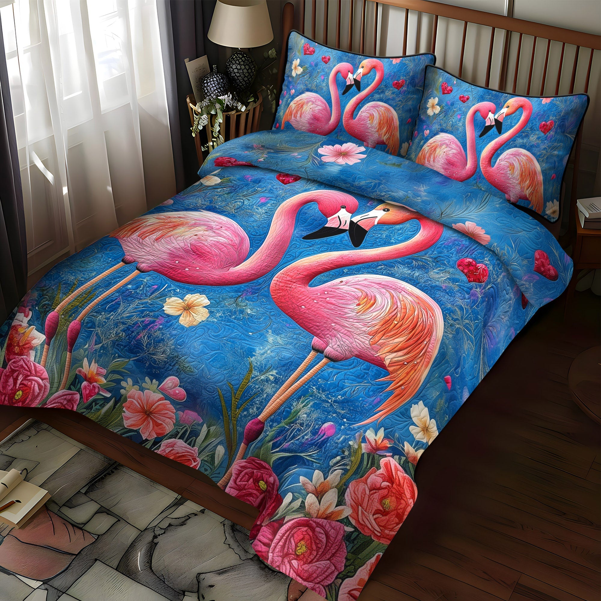 Flamingo Parade 3-Piece Quilted Bedding Set NCU0TL896