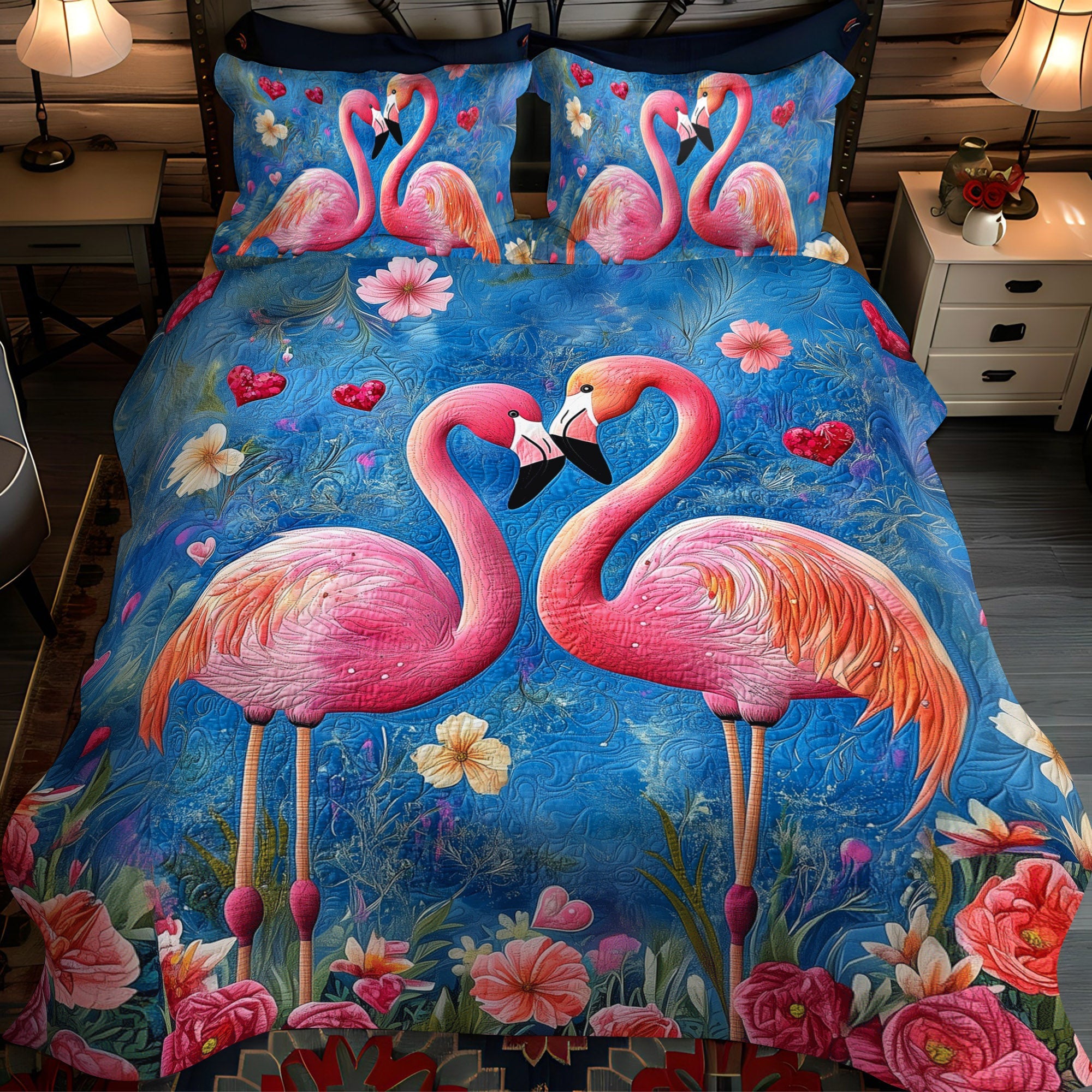 Flamingo Parade 3-Piece Quilted Bedding Set NCU0TL896