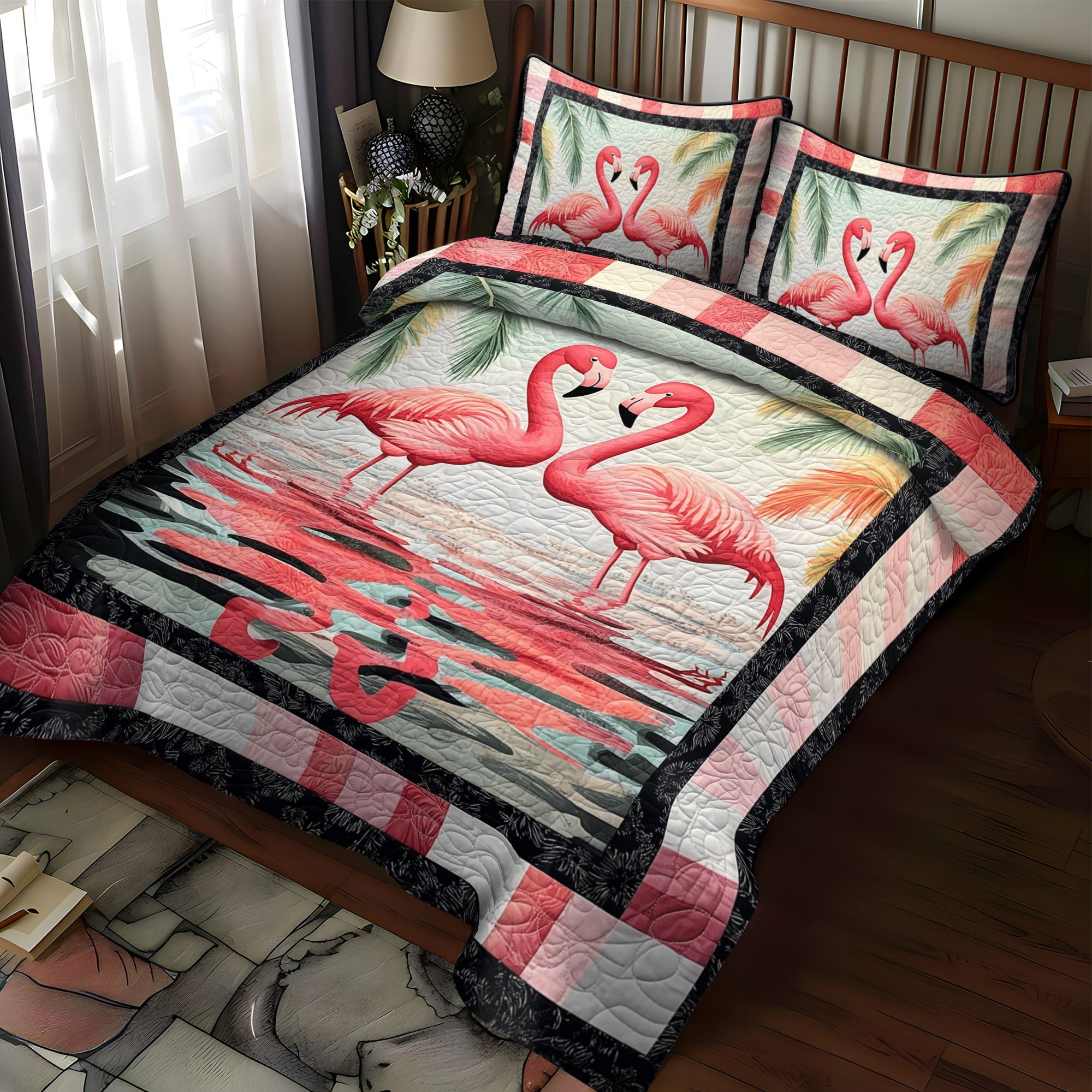 Flamingo Paradise 3-Piece Quilted Bedding Set NCU0TL877