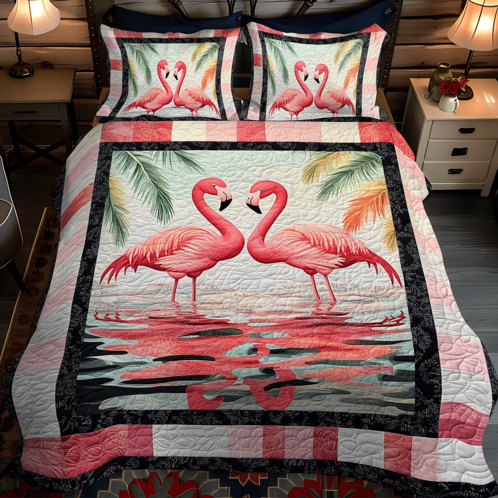 Flamingo Paradise 3-Piece Quilted Bedding Set NCU0TL877