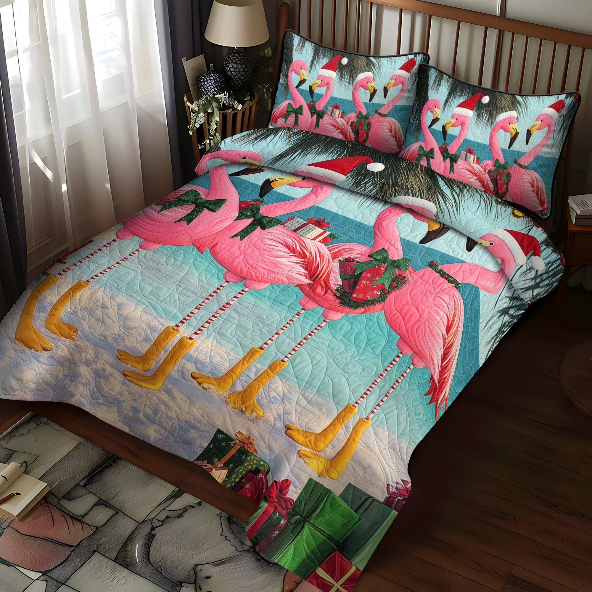 Flamingo Party 3-Piece Quilted Bedding Set NCU0TL882