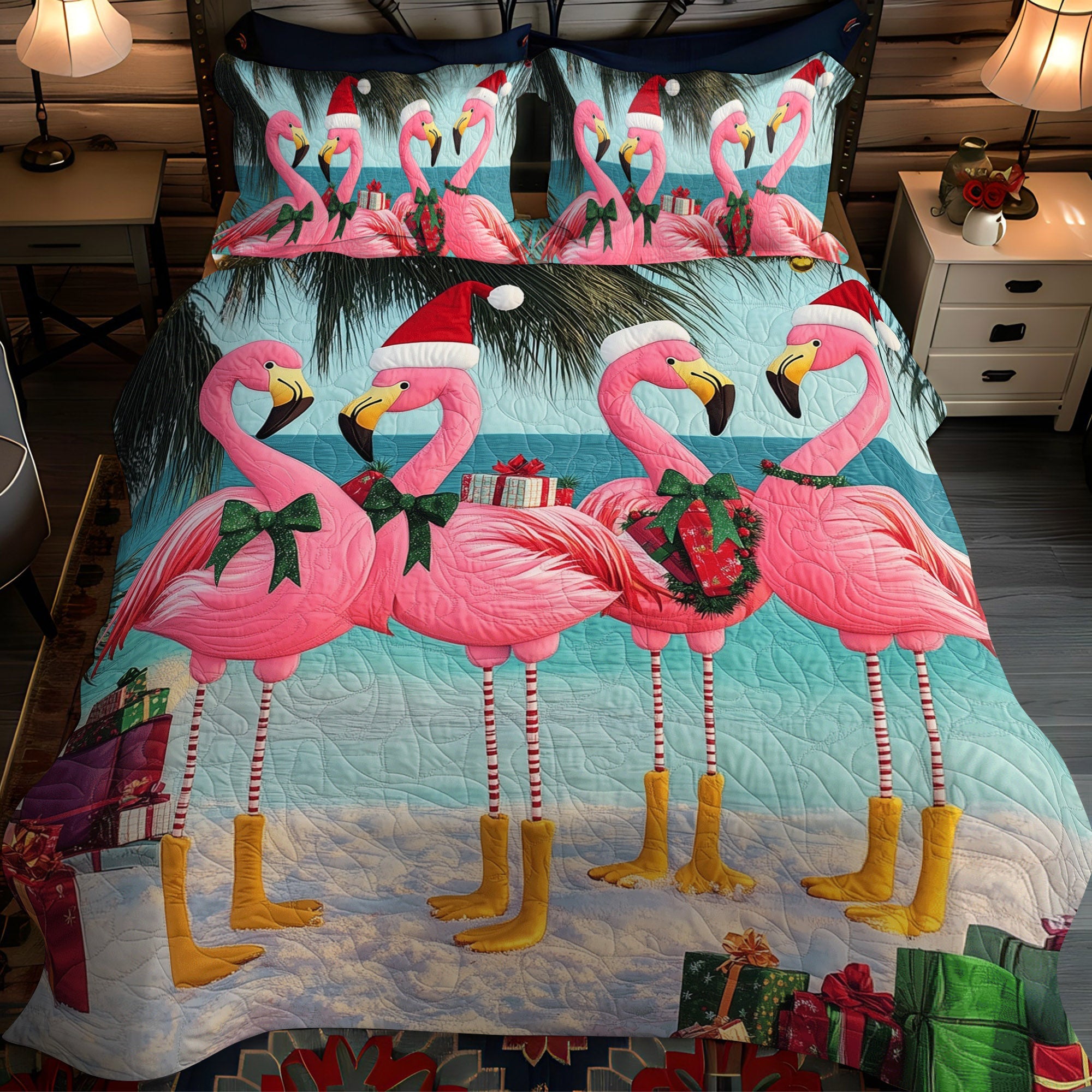 Flamingo Party 3-Piece Quilted Bedding Set NCU0TL882