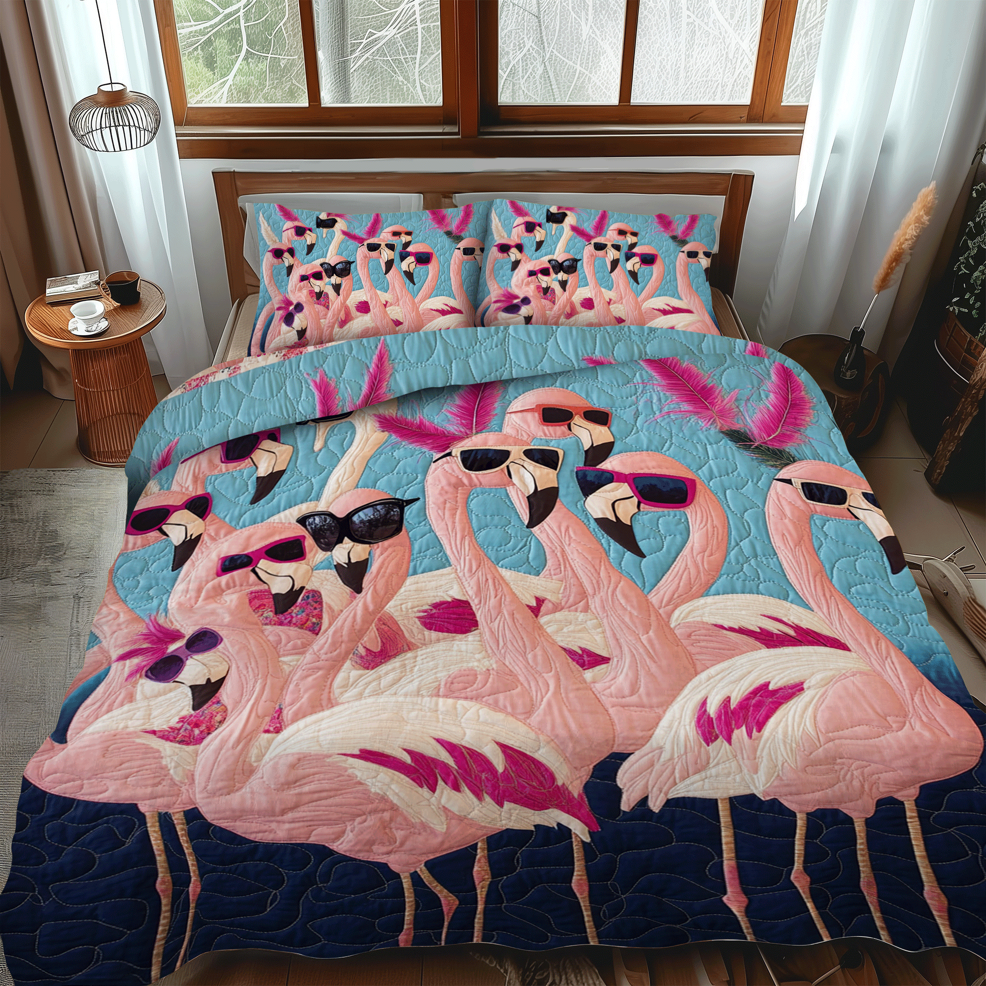 Flamingo Pattern 3-Piece Quilted Bedding Set NCU0PD509