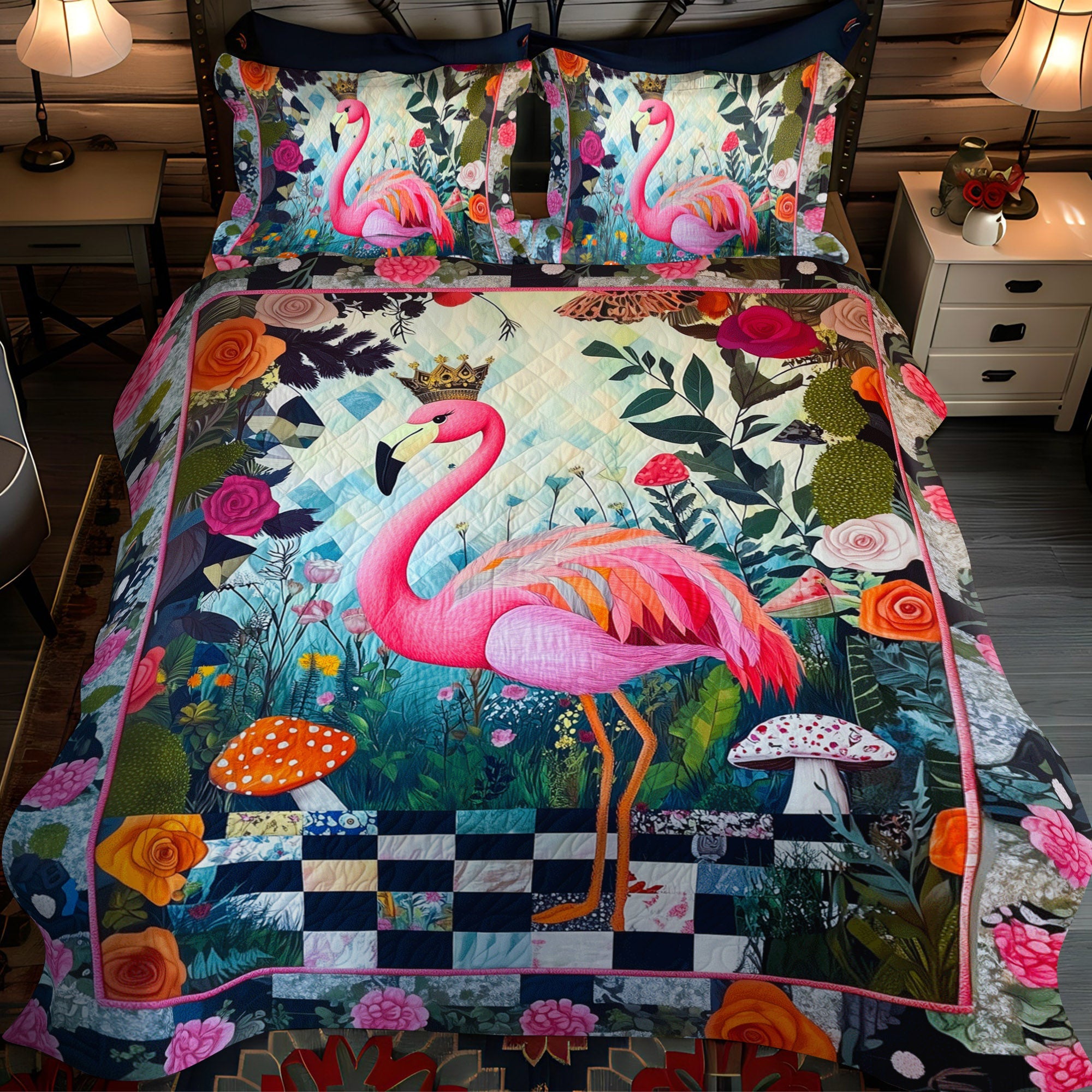 Flamingo Radiance 3-Piece Quilted Bedding Set NCU0TL895