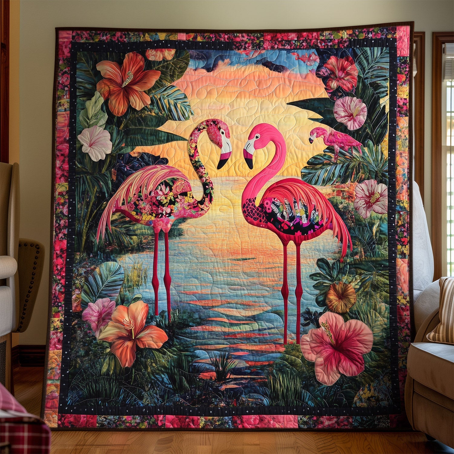 Flamingo Romance Quilted Blanket NCU0TH1392